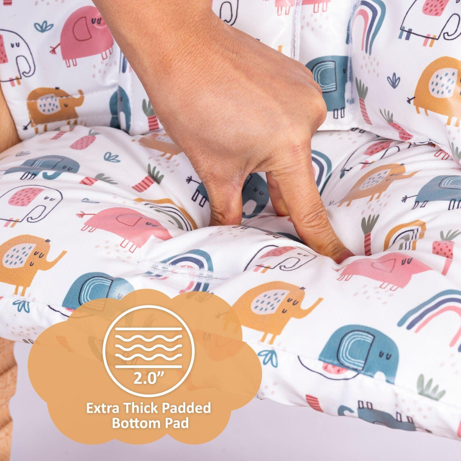 DADOUMAN DADOUMAN Waterproof & Extra Padded Soft Dining Chair Seat Cushion, Wipe Clean Cushion for Stokke Tripp Trapp High Chair, 18" L x 11" W, Compatible & Convertible Design (Colorful Elephants)