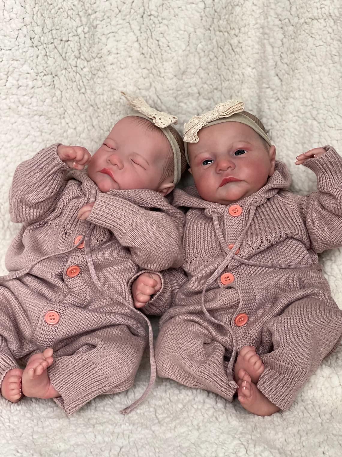 iCradle iCradle Reborn Baby Dolls Twins 19 Inch Newborn Baby Dolls Silicone Doll Boy and Girl Toy Accessories Gift for Collection & Kids Age 3+