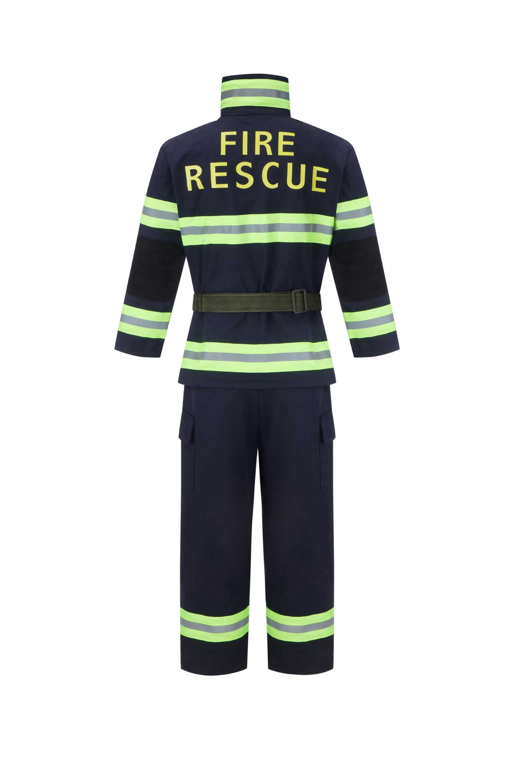 Kosgraiy Kosgraiy Firefighter Costume for Kids,Black Fireman Costume for Boy and Girl,Kds Fire Chief Costume Outfit,Halloween,9pcs,Size S for Children 3-4Years