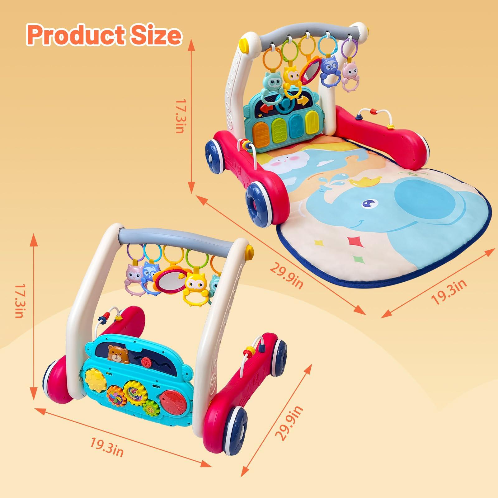 Cuterabit Baby Gym Play Mat & Baby Walker, Baby Activity Center with Music and Light, Tummy Time Mat, Push Toys for Toddler, Detachable Play Piano and Rattles for Newborn Babies Infants Boys Girls