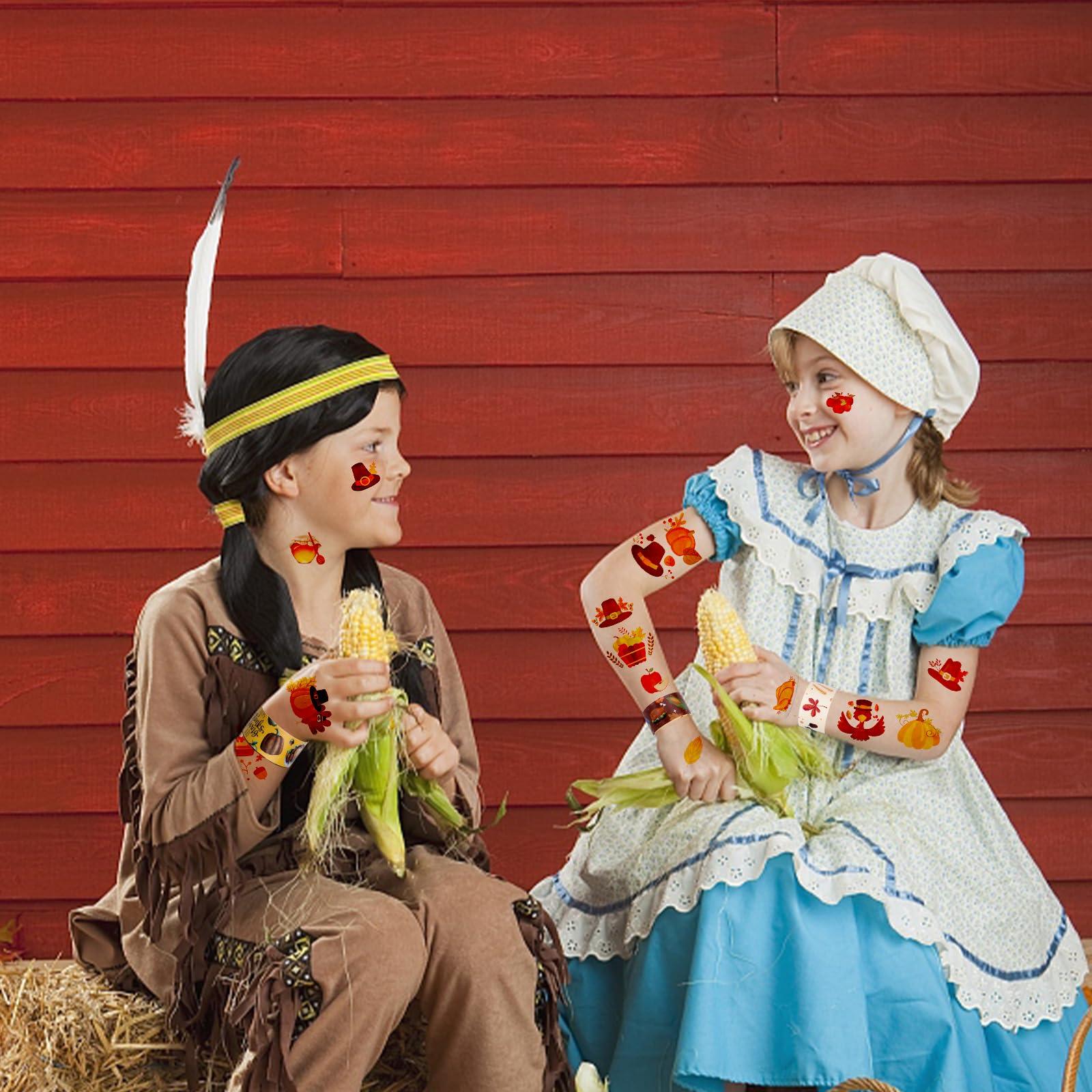 DoYoDoYa 40PCs Thanksgiving Slap Bracelets for Kids with Thanksgiving Tattoo, Turkey Pumpkin Autumn Maple Leaf Snap Band for Fall Party Favors Decor