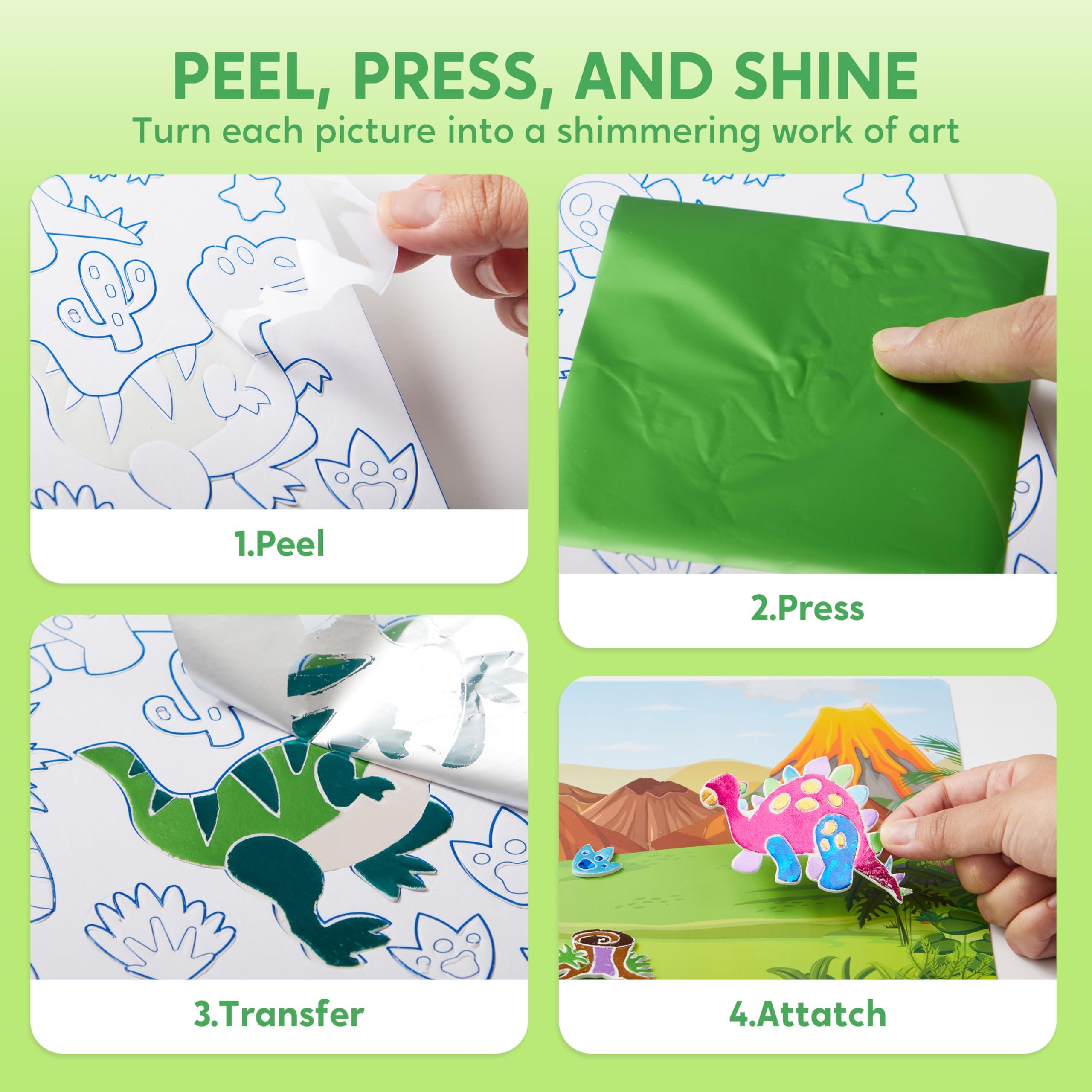 Klever Kits Klever Kits Foil Art Kit for Kids - Arts & Crafts Supplies, Mess Free Coloring, Dinosaur Foil Foam Stickers, Creative Travel Toys, Birthday Gifts for Boys & Girls Ages 4 and Up