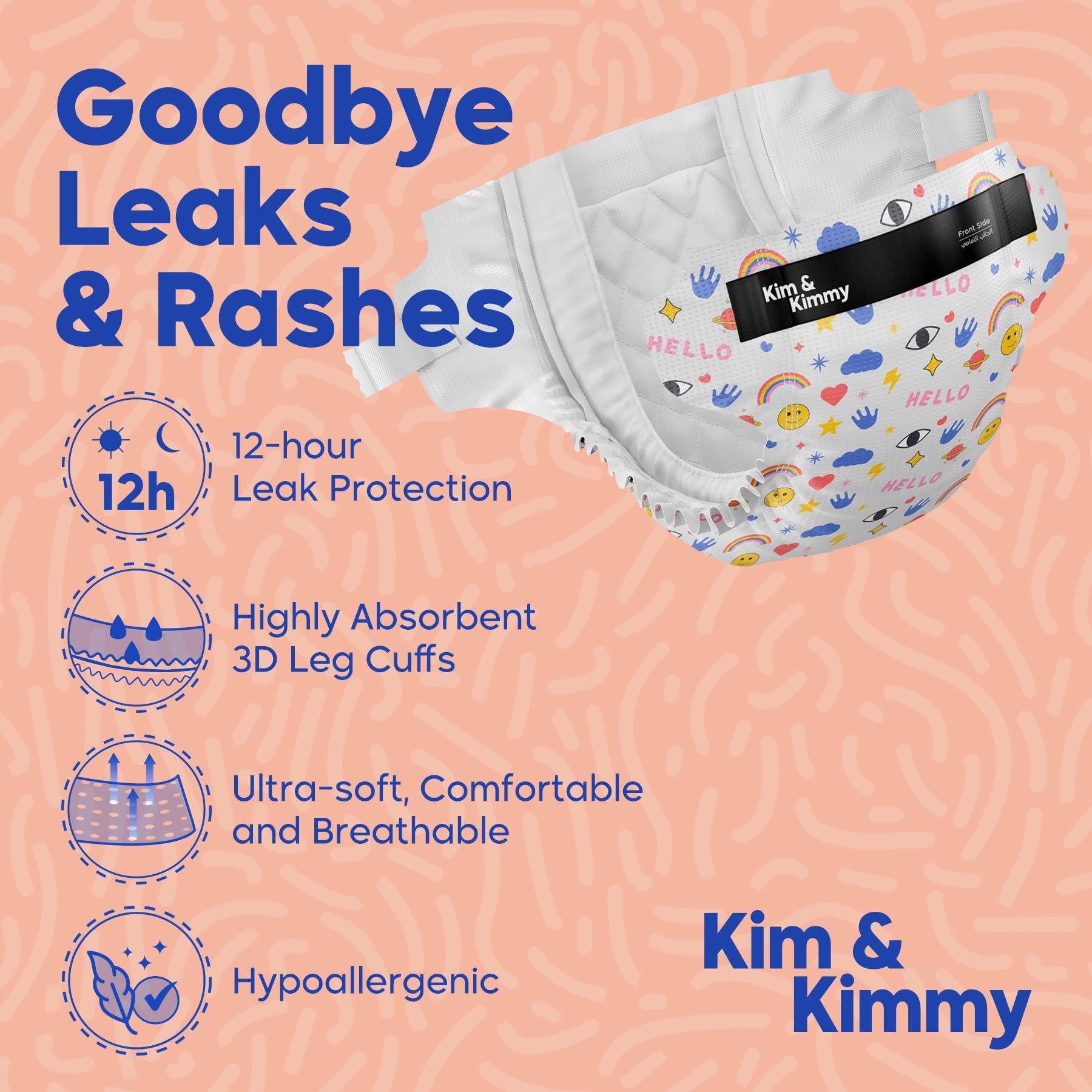 Kim & Kimmy Kim & Kimmy Eco Diapers, Size 5, 26-38 lbs, 44 Diapers - 12 Hour Leak Protection, No Rashes, Hypoallergenic, Ultra-Soft & Highly Absorbent - Cruelty Free & Vegan - Funny Icons