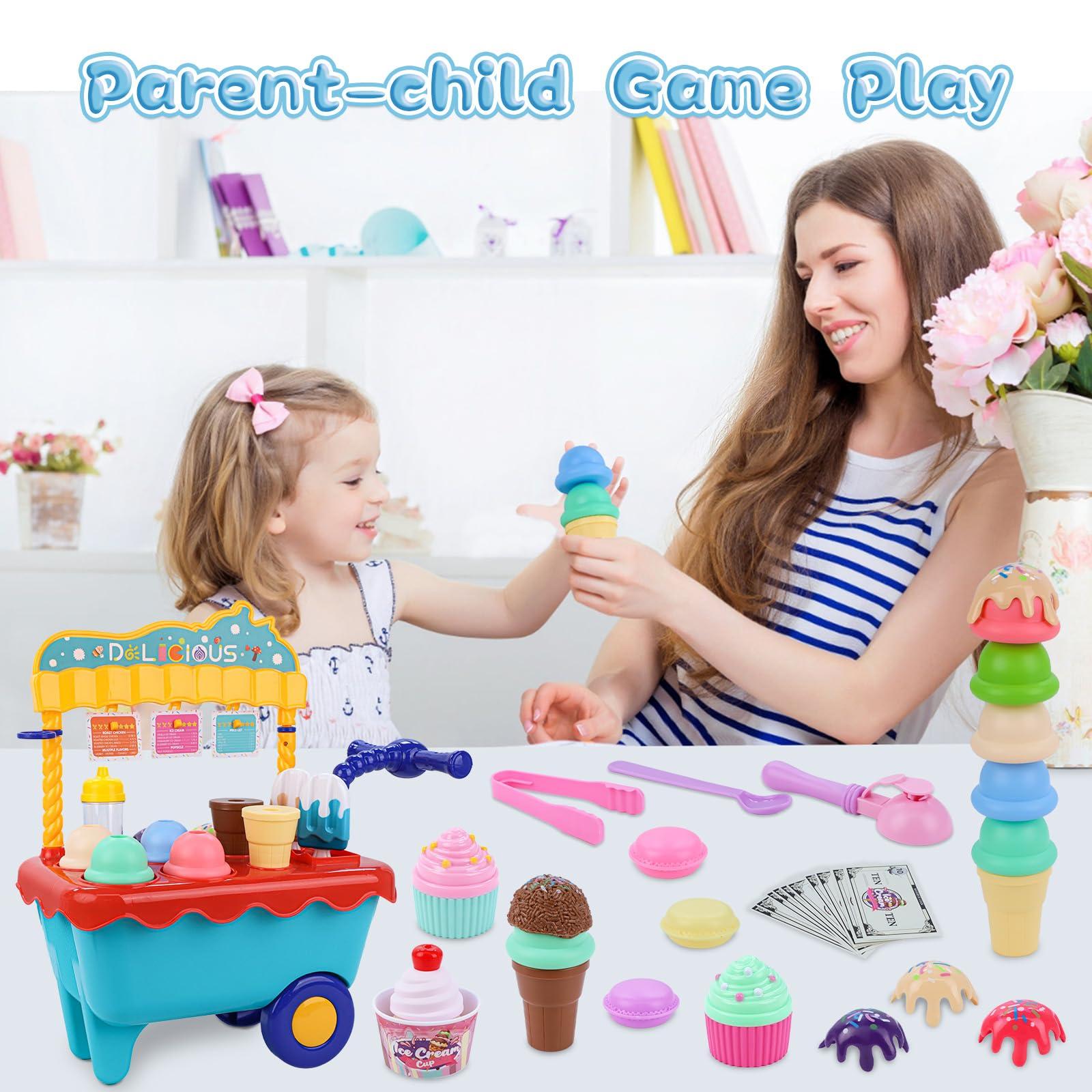 Gifts2U Gifts2U Ice Cream Cart Toys for Kids,45 Pcs Ice Cream Play Set,Pretend Play Store with Storage Trolley,Food Toys,Play Ice Cream Shop Toy,Gift for Boys Girls 3 4 5 6 Years Old