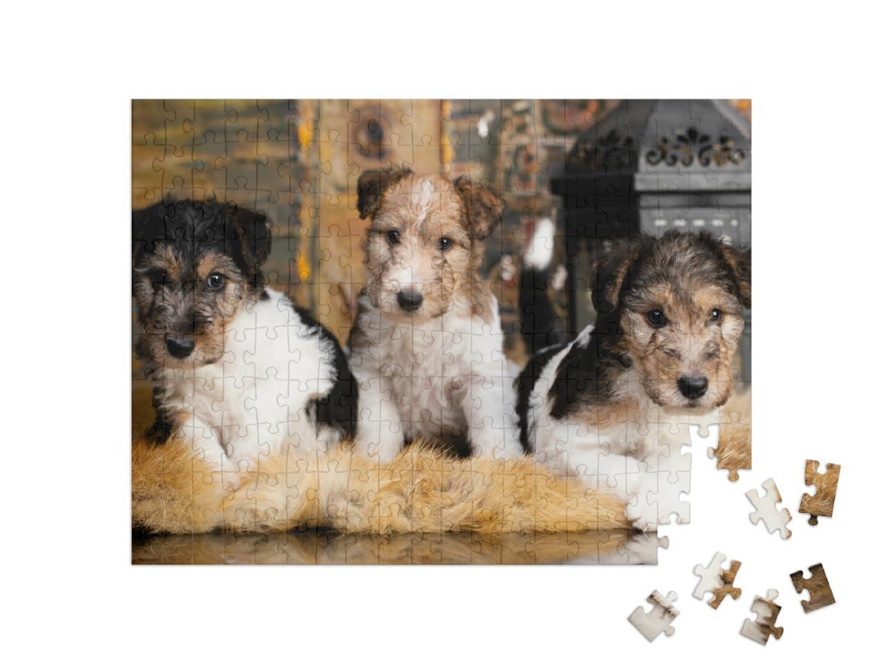 puzzleYOU Fox Terrier Puppy on a Yellow-Gold Background... Jigsaw Puzzle Jigsaw Puzzle with 200 Pieces