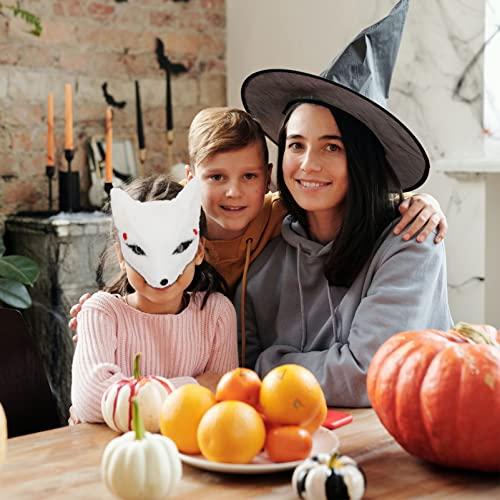 Amosfun Kitsune Fox Furry Masks Half Face Cosplay Masks Animal Costume Japanese Party Assecories for Cosplay Costume Masquerade Drama Halloween White