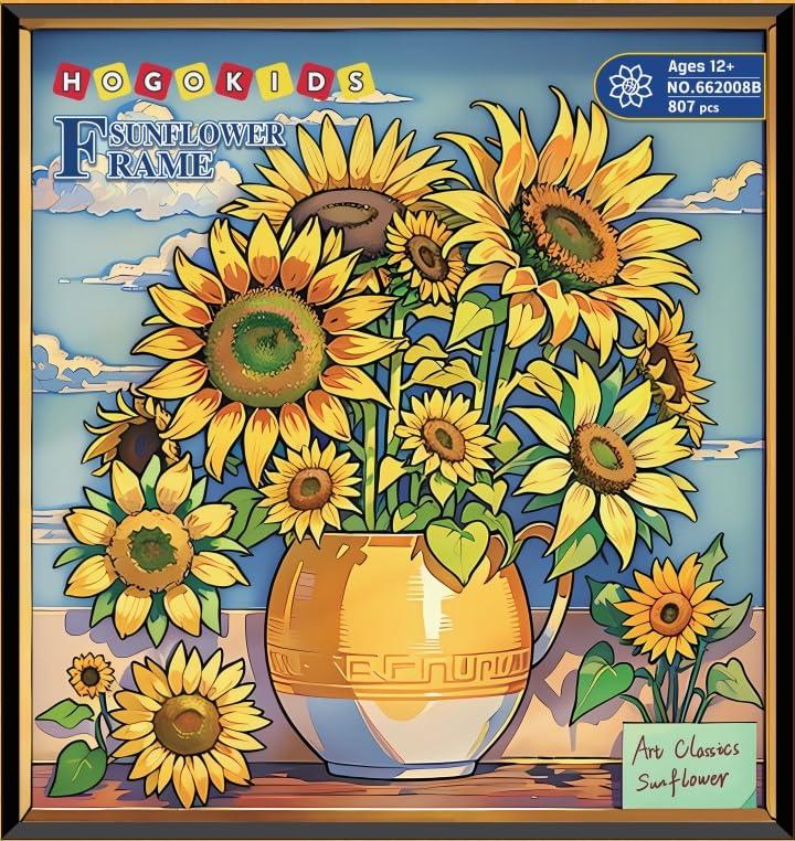 HOGOKIDS HOGOKIDS Flowers Sunflower Building Set with Lights - Vincent Van Gogh Painting Frame Artwork Mini Building Blocks Toy for Home Dcor Wall Art Architecture Sets for Adults Teens - 807PCS