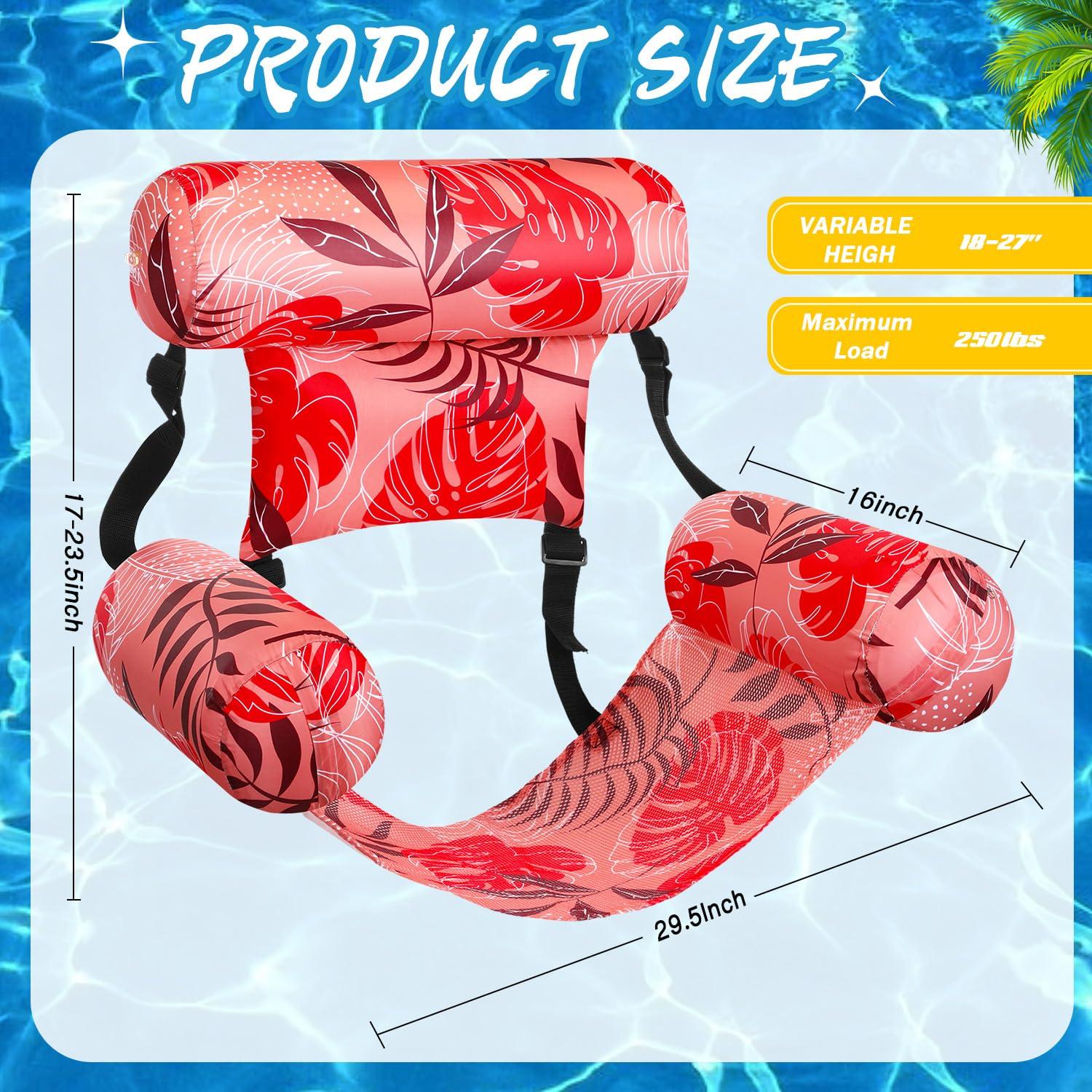 Sonwyoung Sonwyoung Inflatable Pool Floats Chairs Adult Floating Lounge Chairs Adjustable Hammock Water Floating Chair Swimming Tropical Plants Pattern for Party Summer Water Beach Lake Fun(Red)