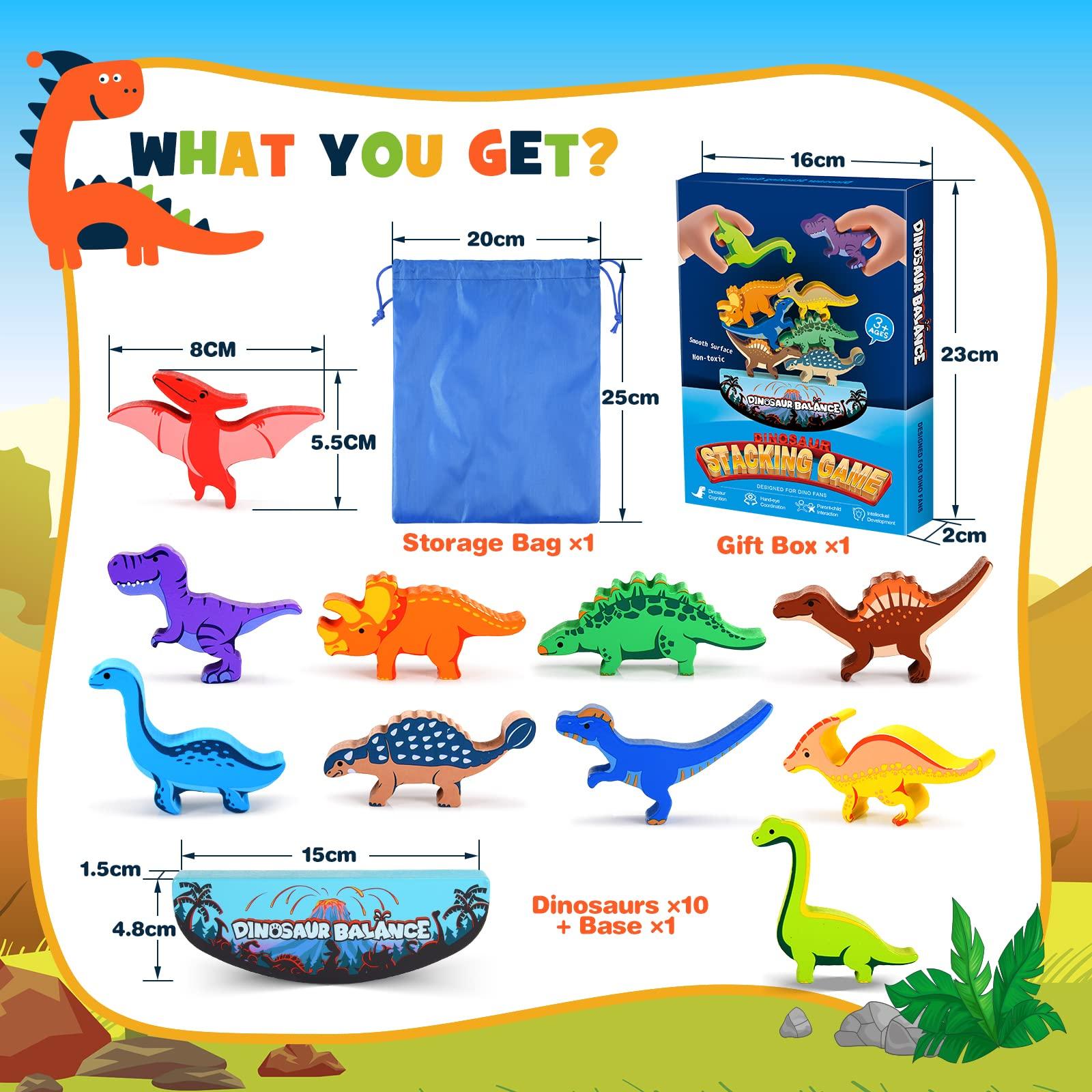 IPOURUP IPOURUP Dinosaur Toys for Kids 3-5: Wooden Stacking Montessori Toys for 3 4 5 6 7 8 Year Old Boys Girls Balance Competition Game for Family Christmas Birthday Gifts for Kids Ages 4-8 (Classic Version)