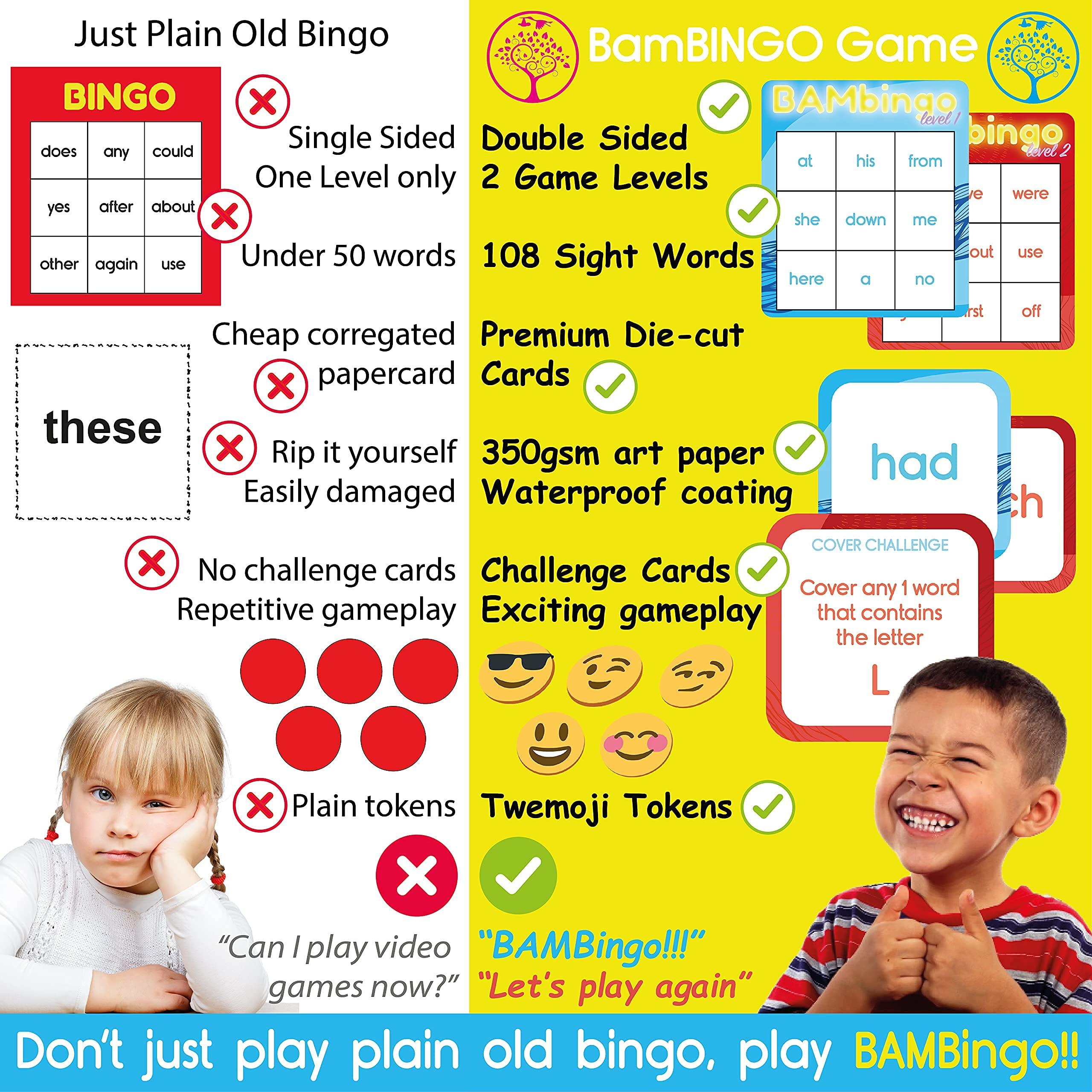 THE BAMBINO TREE THE BAMBINO TREE Sight Word Bingo Game Level 1 and 2 - Learn to Read Vocabulary for Kindergarten 1st Grade - Dolch\'s Fry\'s Words Lists