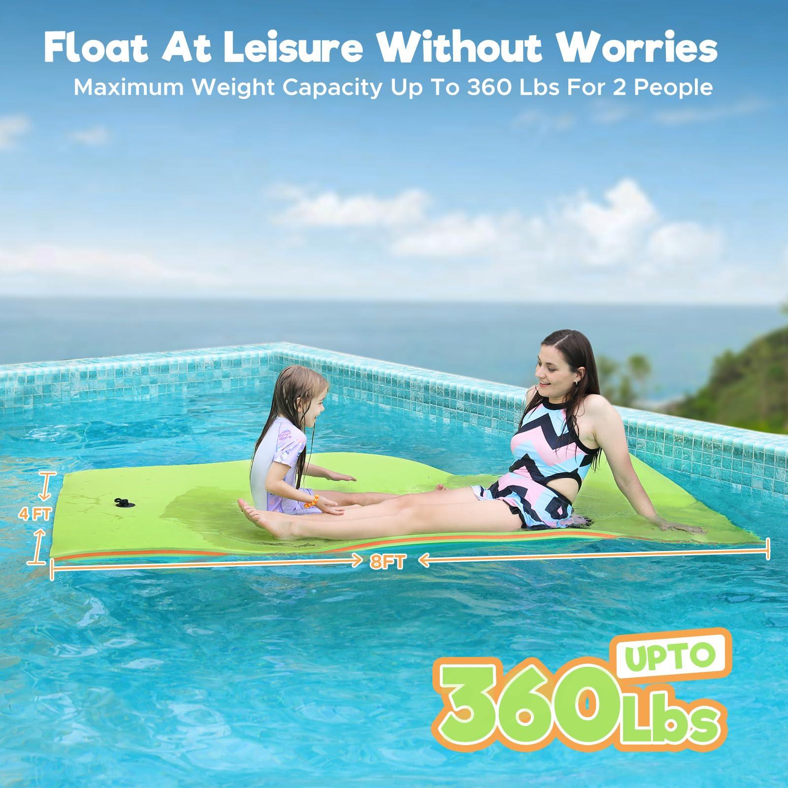 WARMOUNTS WARMOUNTS Floating Water Pad for 2 Person, 8 x 4 FT Tear-Resistant 3-Layer XPE Foam Floating Mat Recreation & Relaxing for Lake Pool River Ocean Boats Outdoor Water Activities
