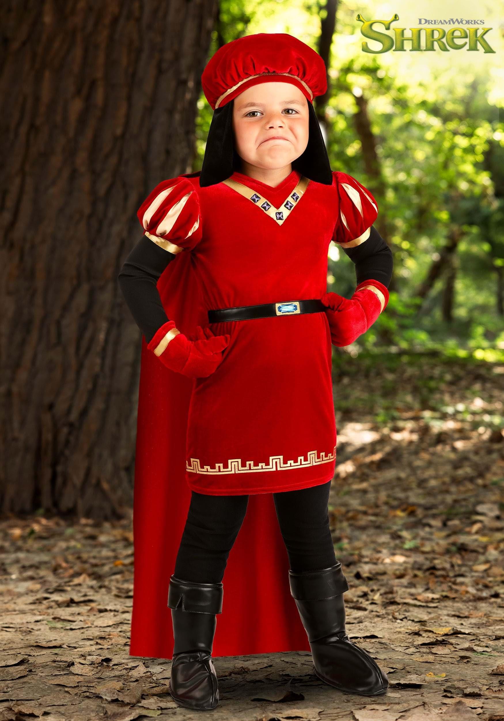Fun Costumes Toddler Lord Farquaad Costume | Officially Licensed Shrek Outfit with Tunic, Cape, Hat, Gloves, and Shoe Covers Red