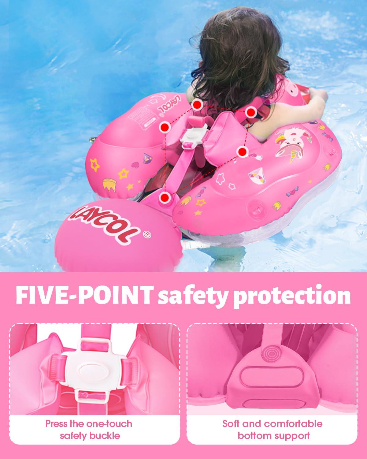 LAYCOL LAYCOL Baby Swimming Float Inflatable Baby Pool Float Ring Newest with Sun Protection Canopy,add Tail no flip Over for Age of 3-36 Months (Unicorn, S)
