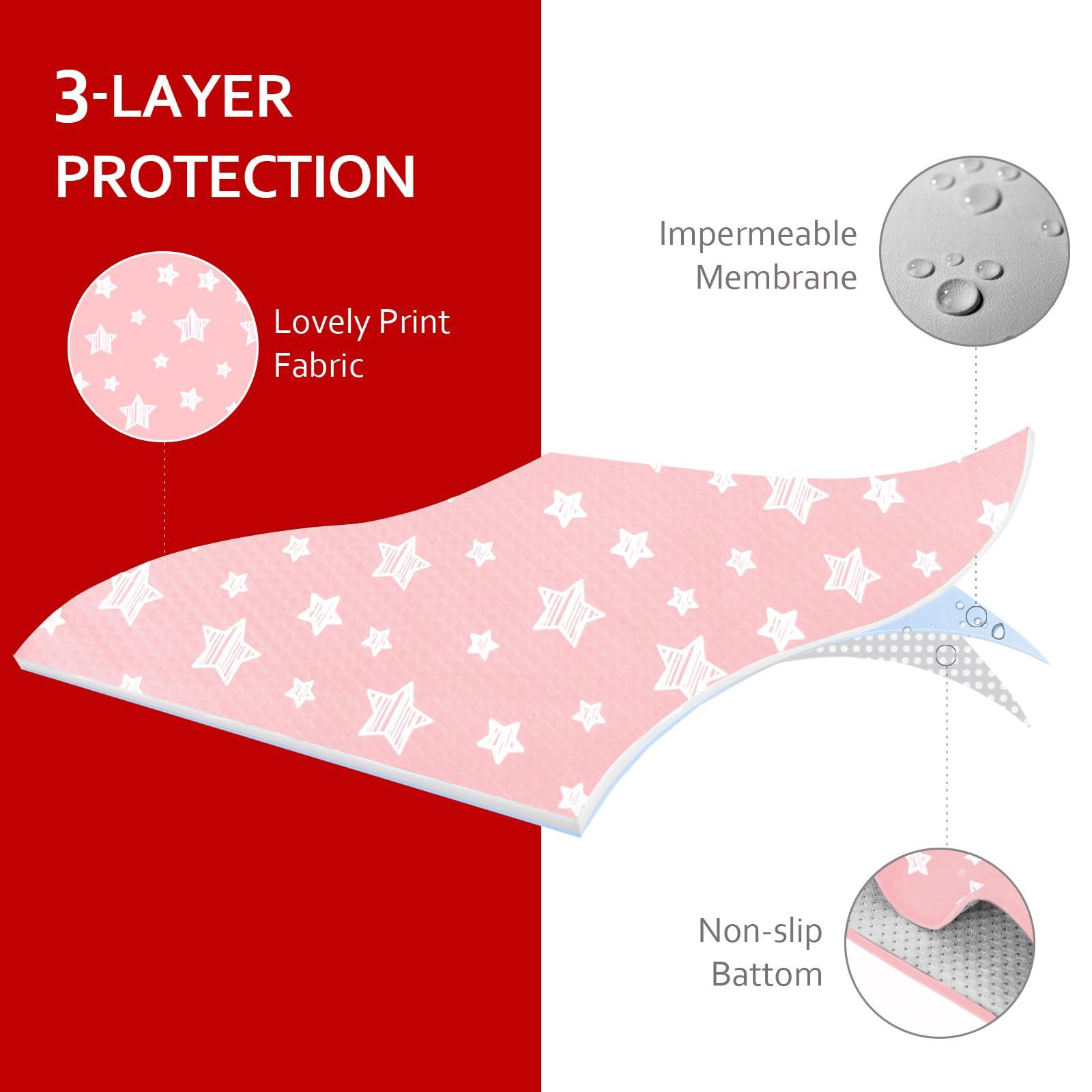 Moonsea Baby Splat Mat Anti Slip Waterproof High Chair Mat, Baby Feeding Table Cloth Floor Mat Cover, Baby Art Playtime Mat for Craft/Mealtime, 42X46 Inch Washable Portable Picnic Mat - Pink Star
