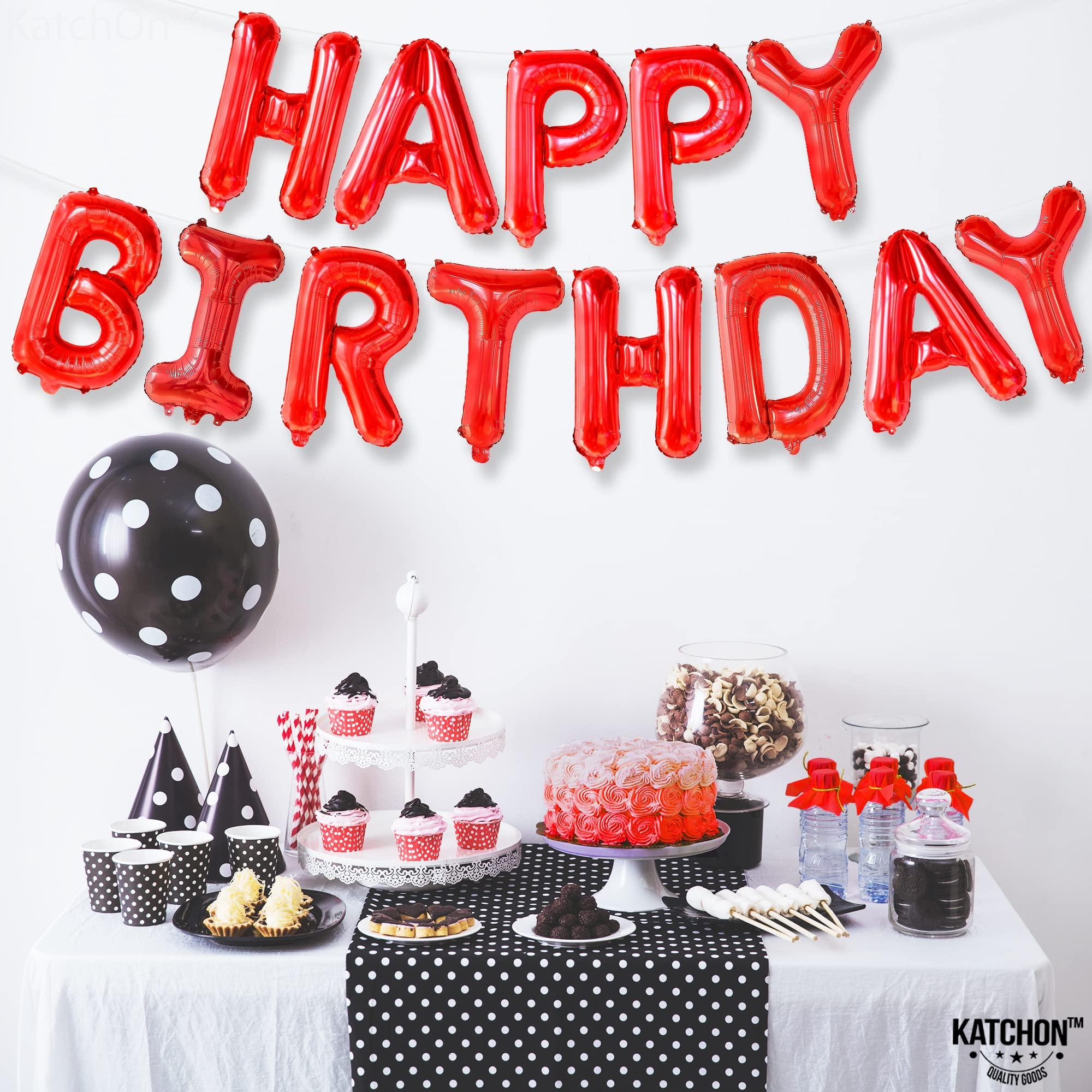 KatchOn KatchOn, Red Happy Birthday Balloon Banner - 16 Inch | Happy Birthday Banner Red, Happy Birthday Balloons Letters | Happy Birthday Foil Balloons | Happy Birthday Red Balloons, Red Birthday Decorations