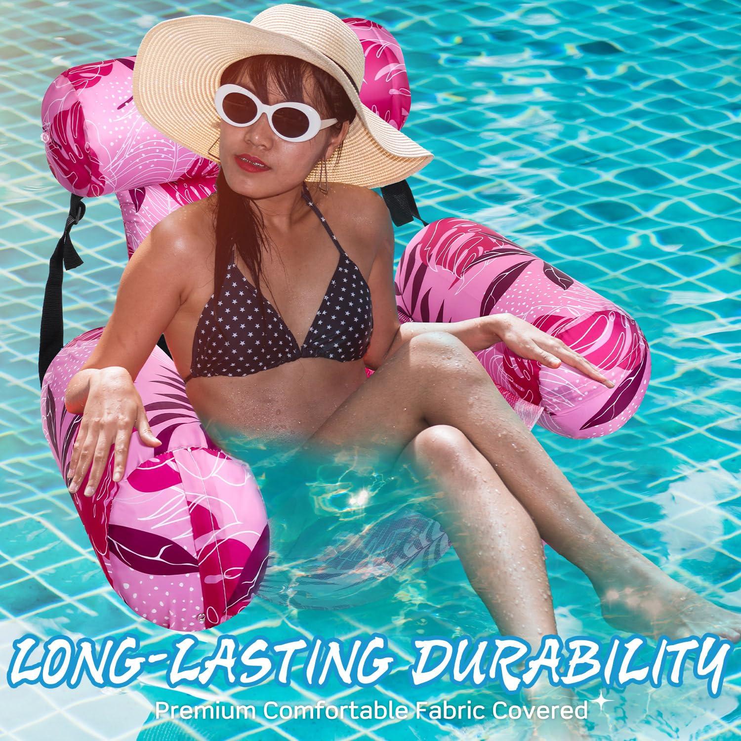 Sonwyoung Sonwyoung Inflatable Pool Floats Chairs Adult Floating Lounge Chairs Adjustable Hammock Water Floating Chair Swimming Tropical Plants Pattern for Party Summer Water Beach Lake Fun(Pink)