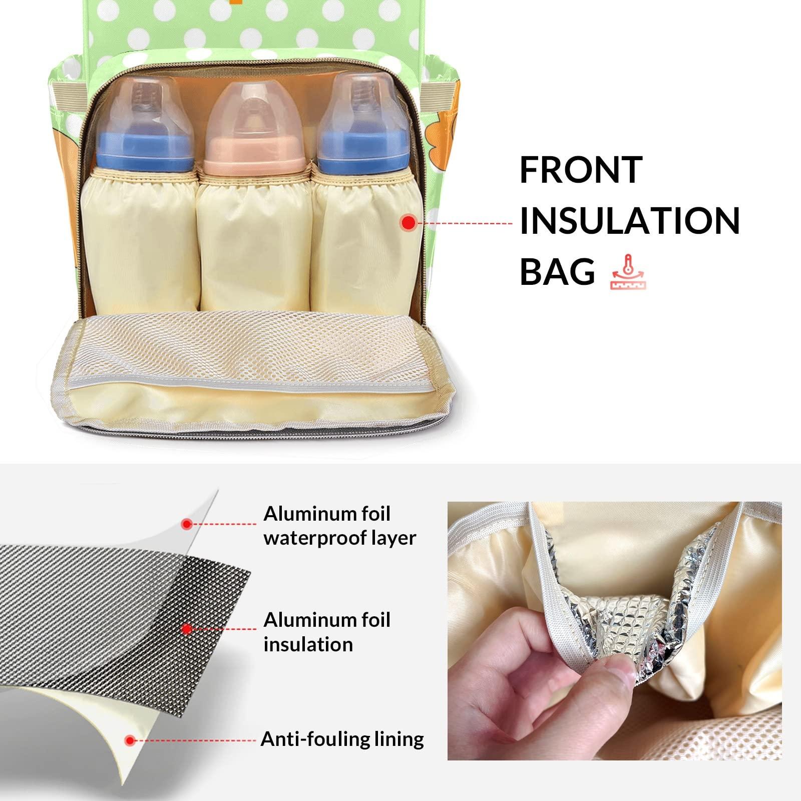 SunFancyCustom Lion Green Polka Dots Diaper Bag Backpack Tote Custom with Name Multifunction Waterproof Travel Back Pack Diaper Bag Gifts Backpack for Men Women