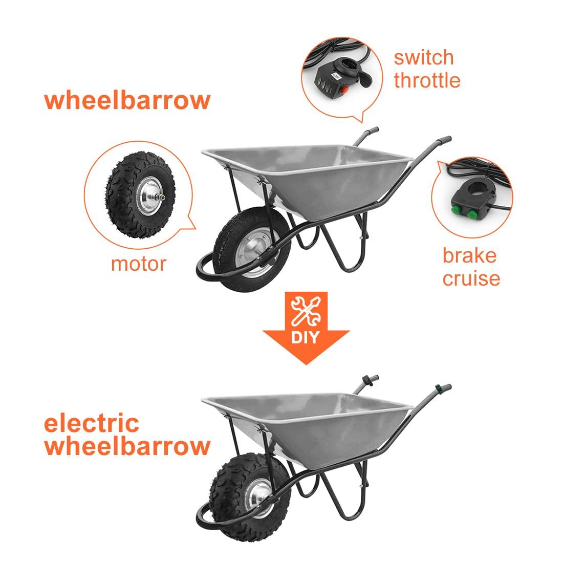 L-faster 350W All Terrain Electric Wheelbarrow Wheel With 145/70-6 Fat Off Road Rough Tyre 14.5\" Electrical Trolley Gear Motor48V 350W