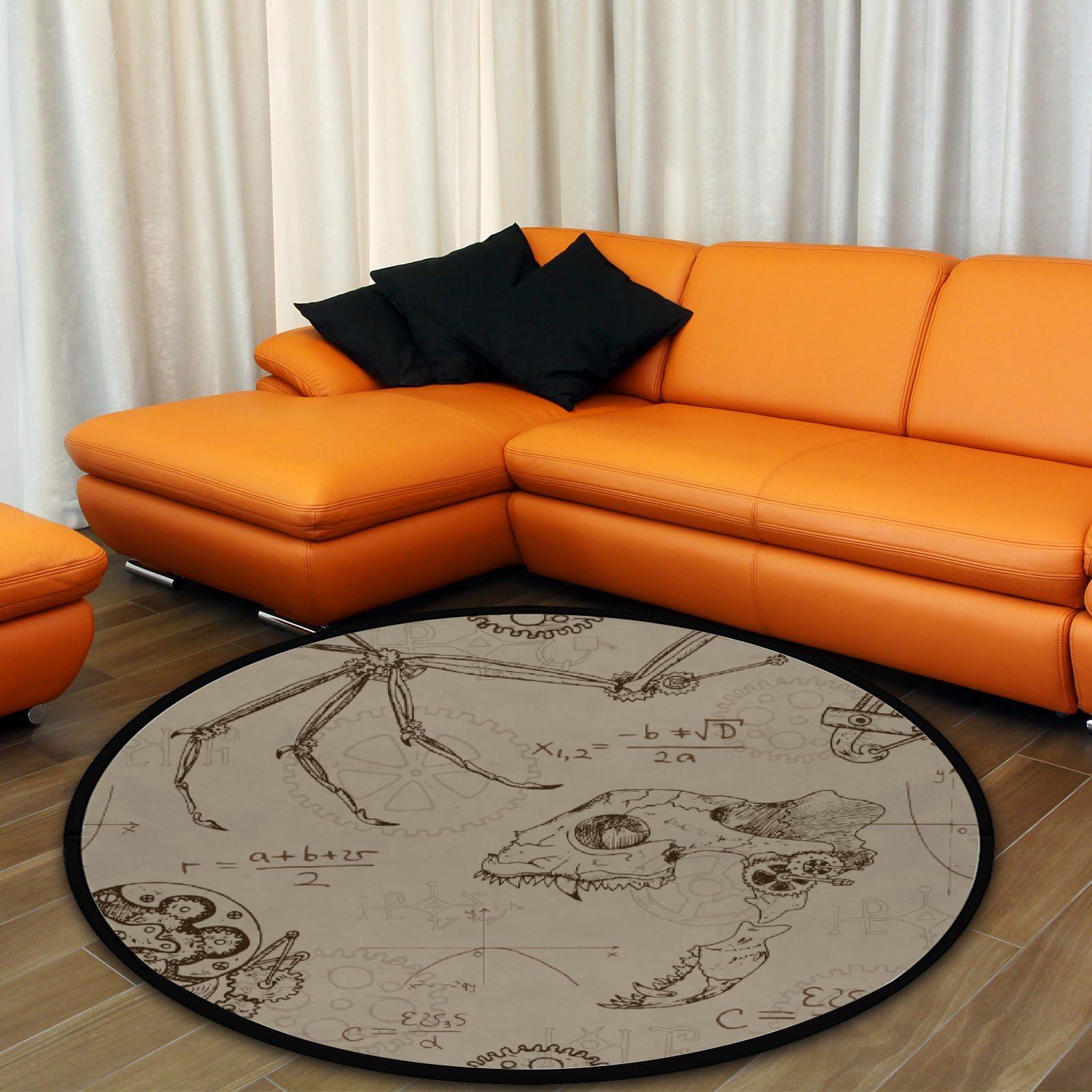 Hapuxt Round Rug Nursery Area Rugs Dragon Wing Retro Mechanism Play Room Mat Non-Slip Floor Mats Soft Absorbent Carpet for Living Room Bedroom Kitchen Polyester 4Ft