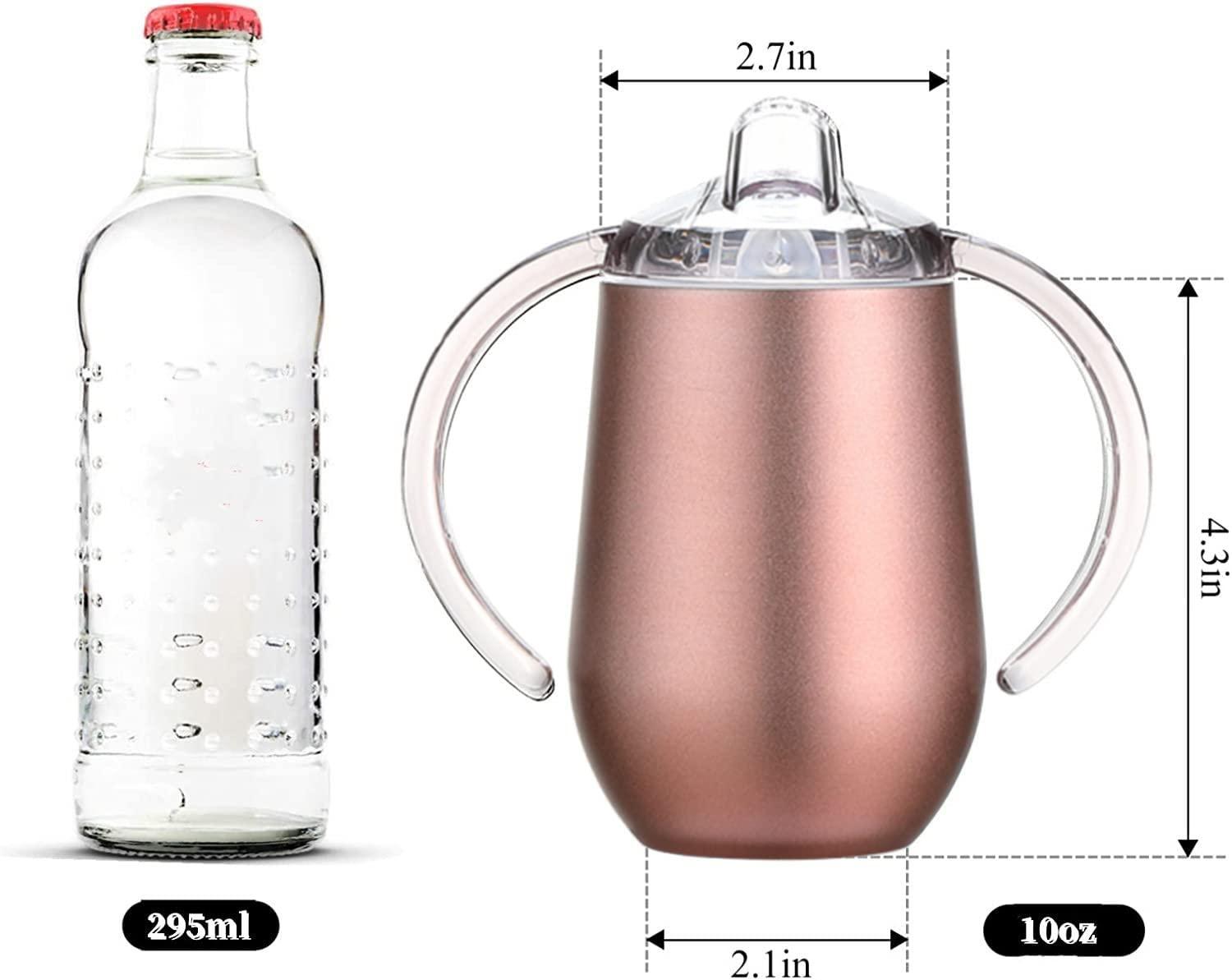 Buumin Stainless Steel Straw Sippy Cup with Handles & Silicone Lids,10 oz BPA Free Double Wall Vacuum Insulated Sippy Cup Mug Tumbler Toddler Straw Cups for boys and girls Non-Spill Sippy Cups (Rose Gold)