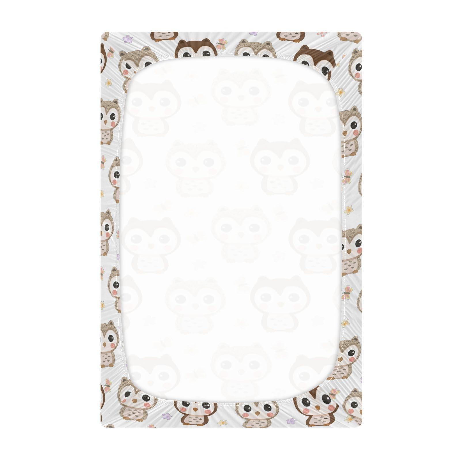 Vdsrup Crib Sheets for Boys Girl Owl Breathable Mini Crib Mattress Sheets Fitted, Butterfly Toddler Fitted Playard Sheet Fits Most Standard Baby mattresses 52 * 28 * 9In