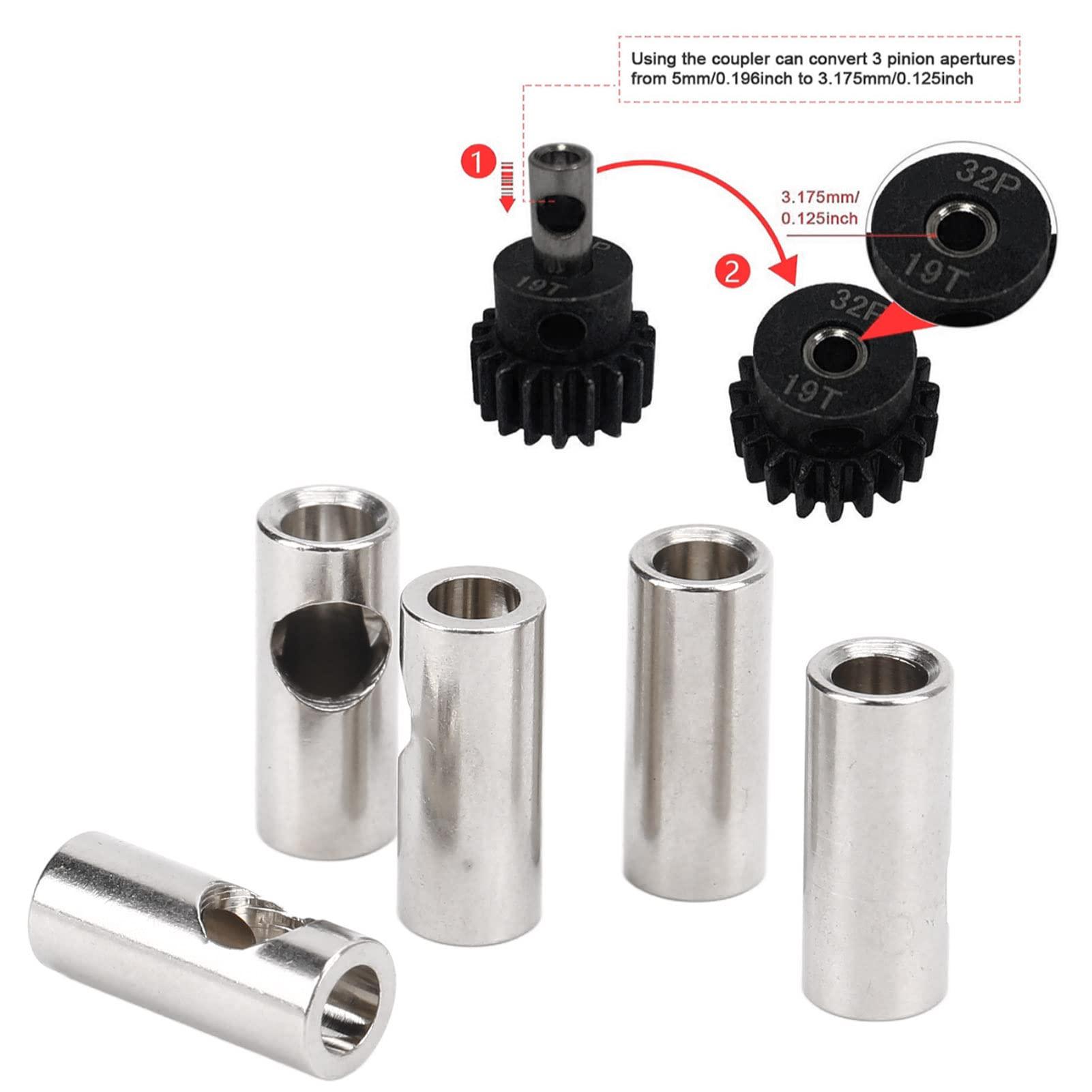 Dilwe Dilwe RC Motor Shaft Adapter, 3.17mm to 5mm Pinion Reducer Sleeve Adapter Stainless Steel Shaft Adapter Motor Axle Change Over RC Accessories for Converting RC Motor 3650 550 540 Pinion Gears