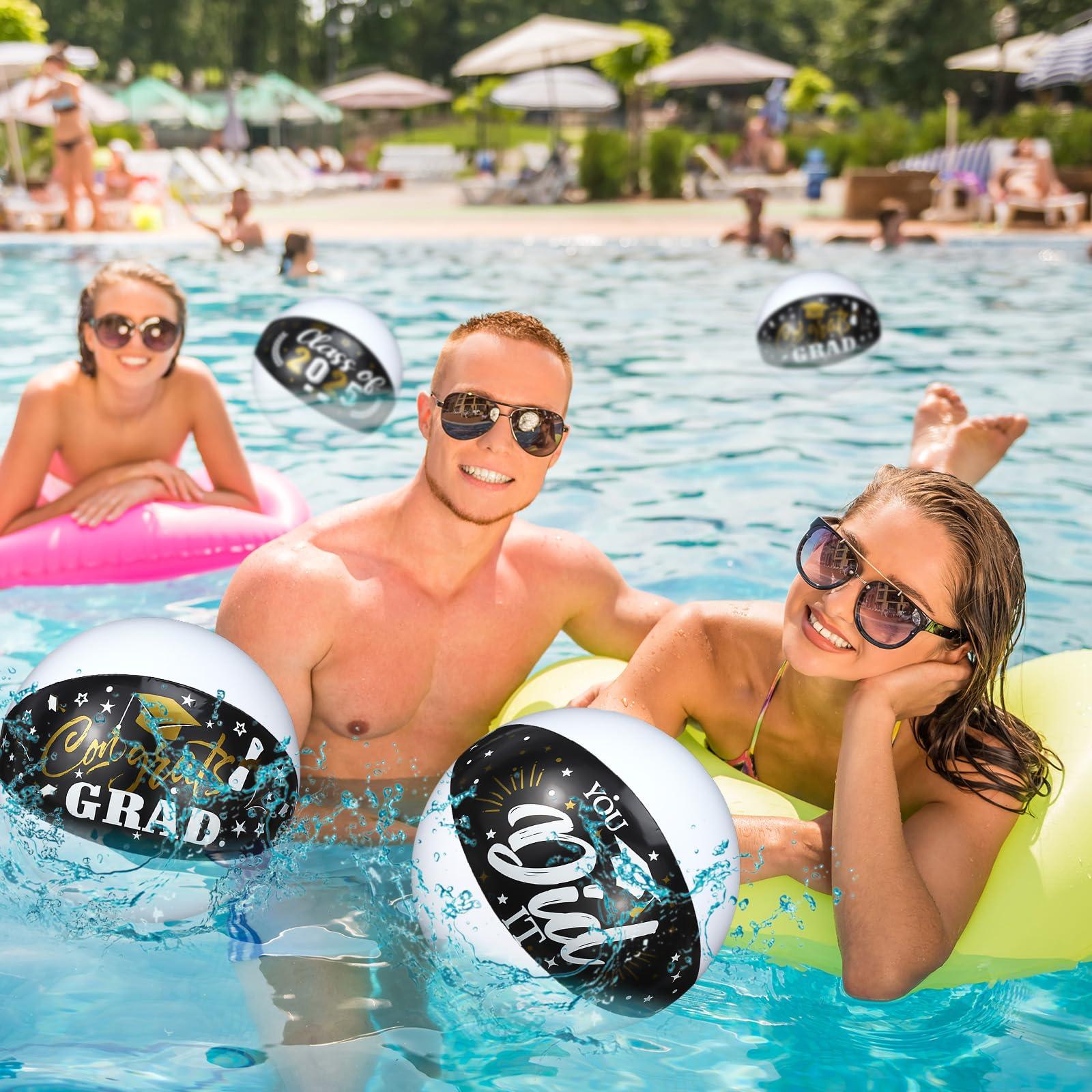 Hungdao Hungdao 20 Pcs Graduation Beach Balls Class of 2025 Congrats Grad Sign Inflatable Graduation Party Favors Supplies Decoration for Seniors Teens Summer Pool Beach Outdoor(Black)