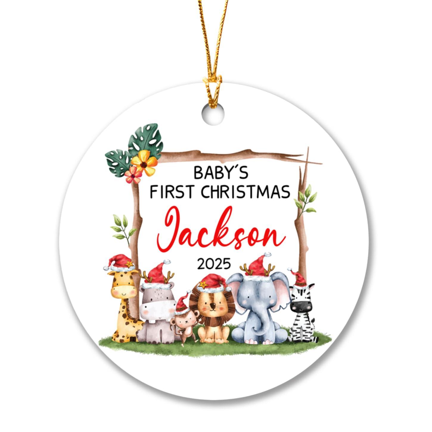 Cenluxy Personalized Baby's First Christmas Ornament 2025, Custom Name & Year Baby Ornament Gift for Newborn New Parents, Woodland Animals Ornament for Baby's 1st Xmas, New Baby Gift for Baby Boy Girl
