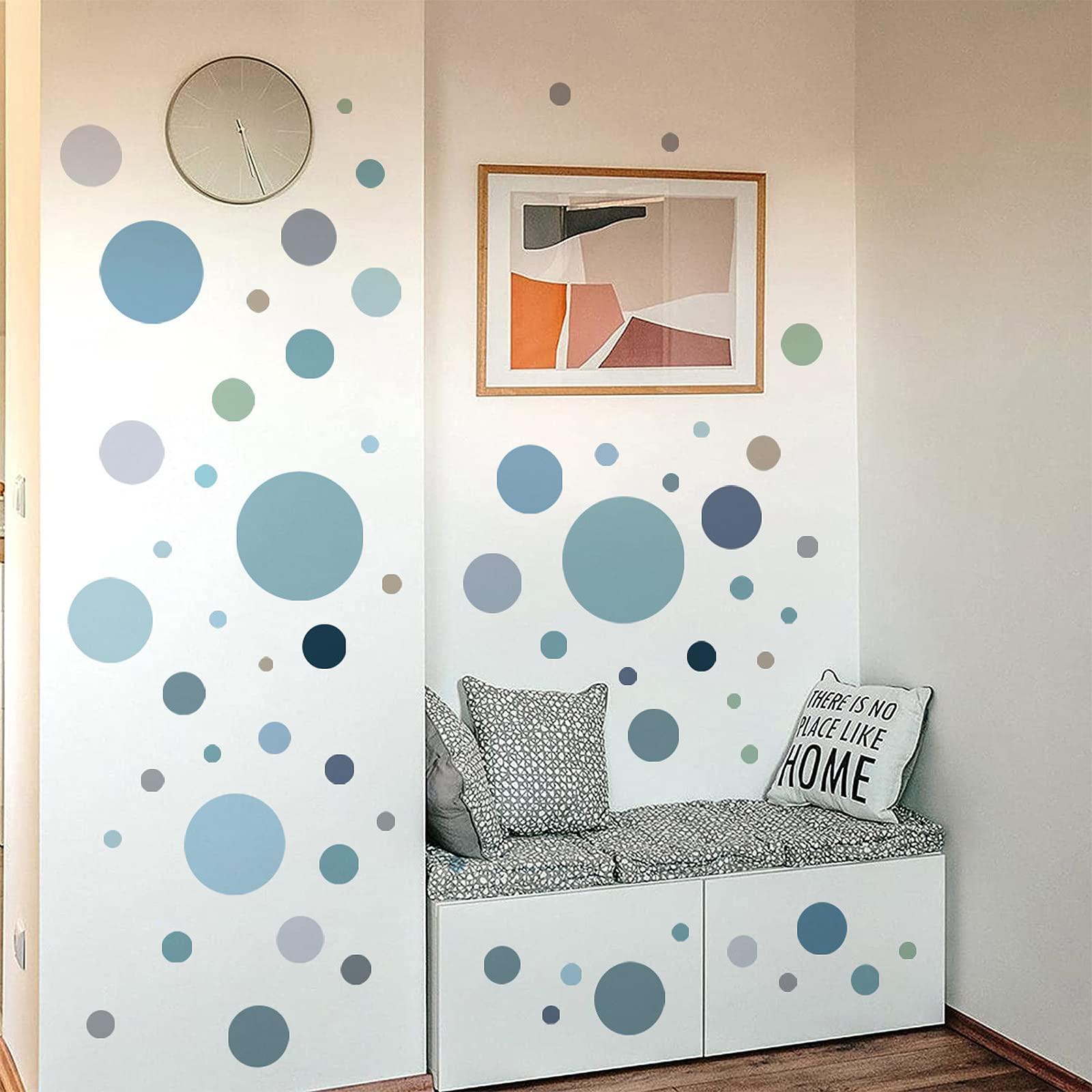 Yeysynana Polka Dot Wall Decals Colorful Circle Wall Stickers DIY Removable Peel and Stick Boho Cute Round Window Wall Decals for Kids Bedroom Nursery Classroom Home Decor (Blue-Grey)