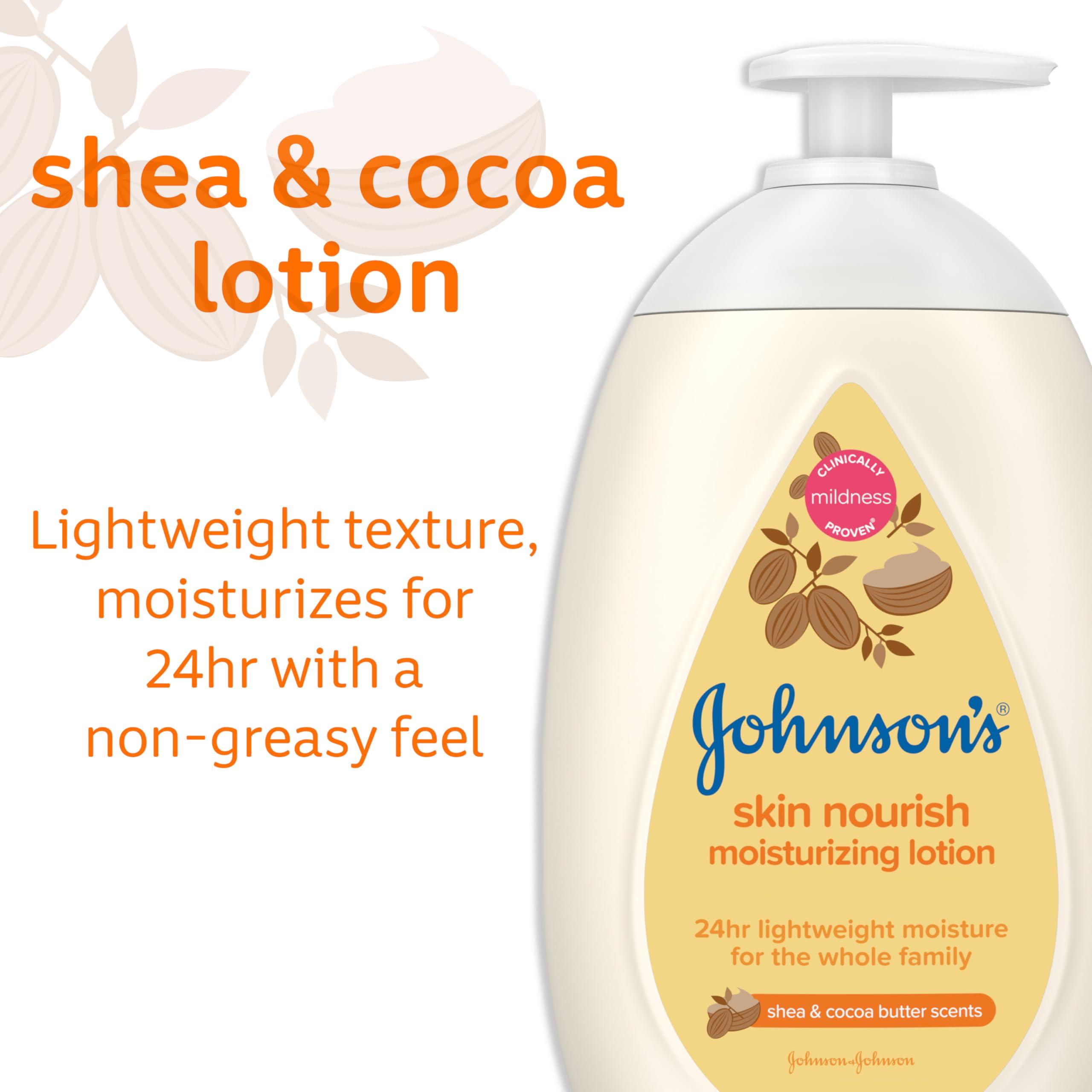 Johnson\'s Baby Johnson's Baby Skin Nourish Moisturizing Baby Lotion for Dry Skin with Shea & Cocoa Butter Scents, Gentle & Lightweight Body Lotion for The Whole Family, Hypoallergenic, Dye-Free, 16.9 fl. oz