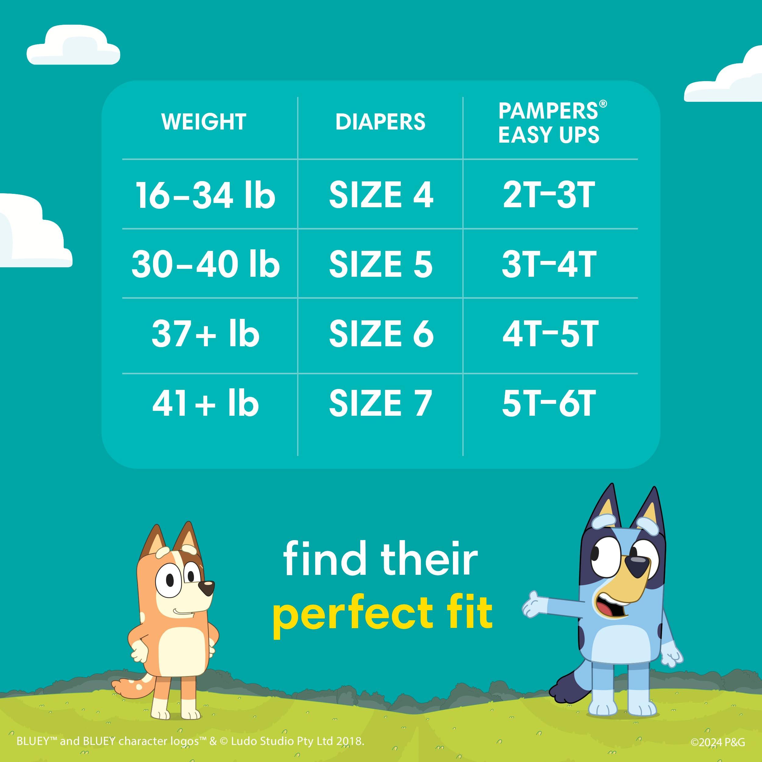 Pampers Pampers Easy Ups Bluey Pull On Training Pants Boys and Girls, 3T-4T, 124 Count with Sensitive Water Based Baby Wipes 4X Pop-Top Packs (336 Count)