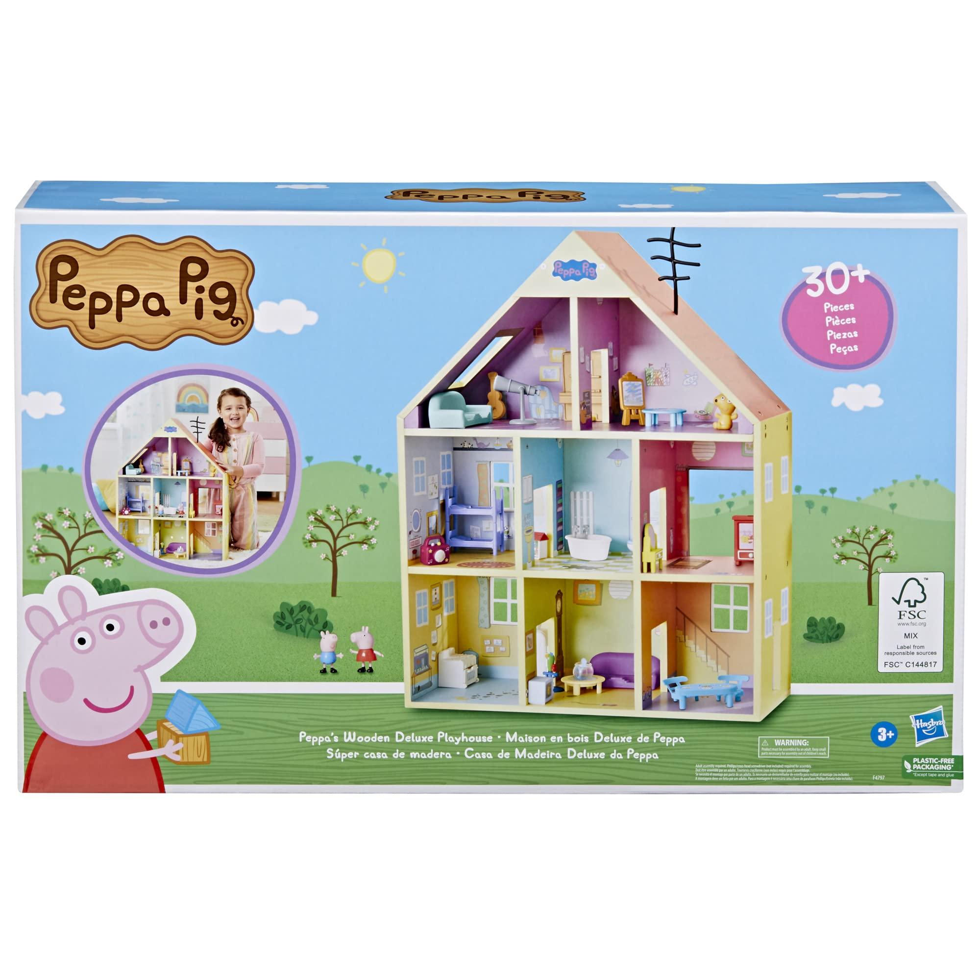 Peppa Pig Peppa Pig Wooden Deluxe Playhouse, 8 Rooms, Includes 2 Fun Figures and 29 Accessories, Made of Responsibly Sourced Wood, for Ages 3 and Up (Amazon Exclusive)