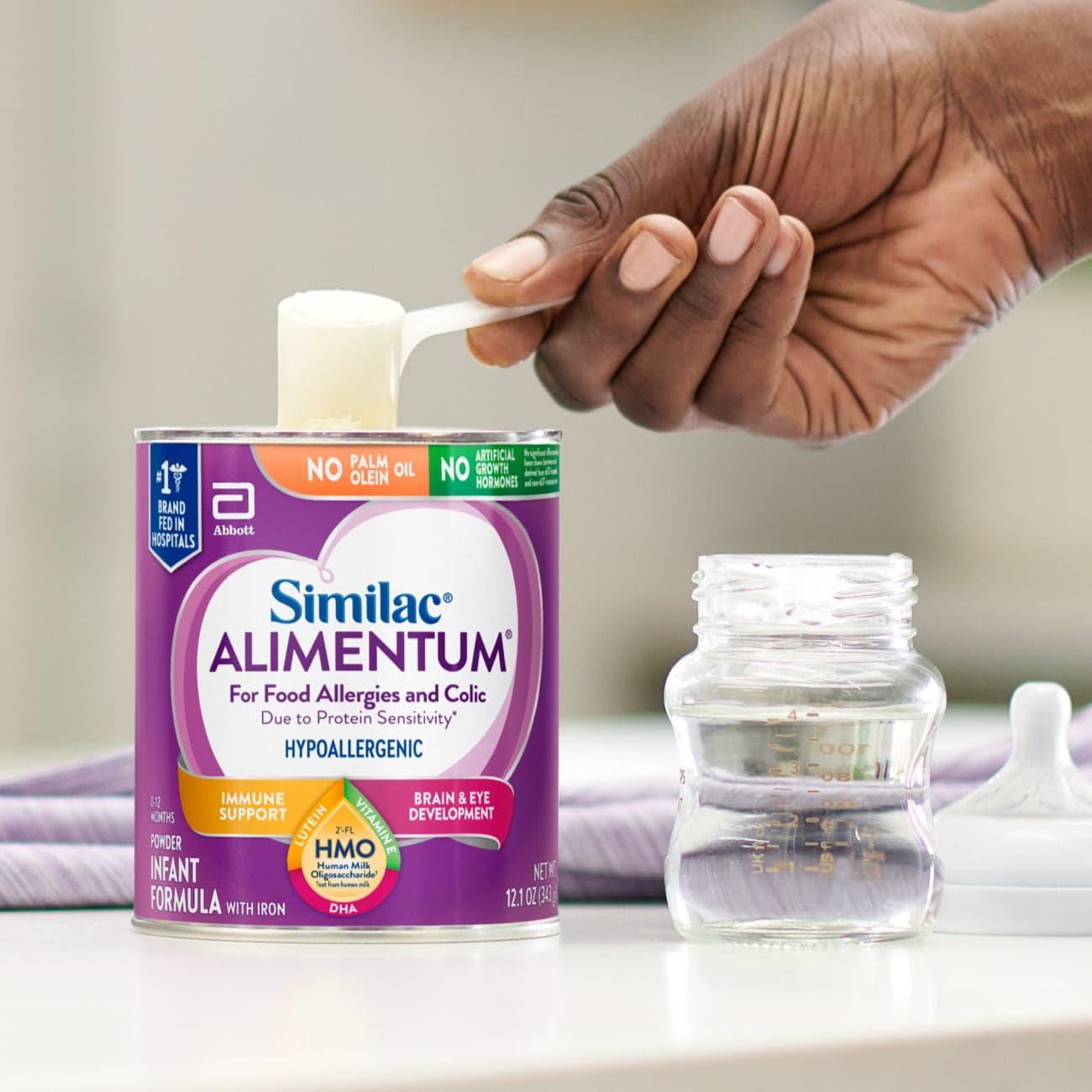 Similac Similac Alimentum with 2-FL HMO Hypoallergenic Infant Formula, for Food Allergies and Colic, Suitable for Lactose Sensitivity, Baby Formula Powder, 12.1-oz Value Can, Pack of 6