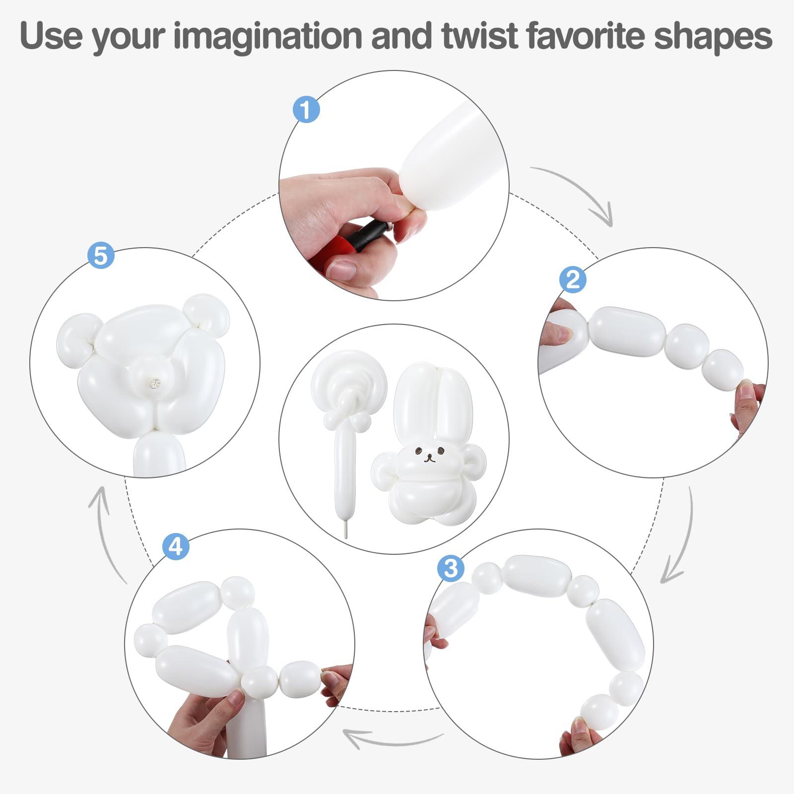 Lenwen Lenwen 1000 Pcs Long Balloons Bulk 260 Latex Twisting Balloons Decoration for Birthday, Wedding, Festival, Clowns, Party Supplies(White)