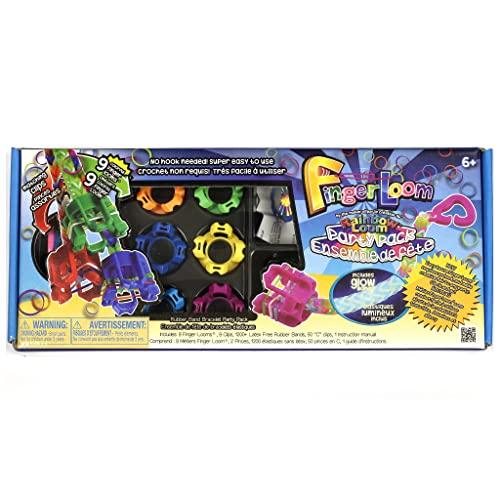 Rainbow Loom Rainbow Loom Finger Loom Party Pack, Features 9 Colored Finger Looms and 1200 Glow in The Dark Bands Perfect Party Activities for Boys and Girls 7+