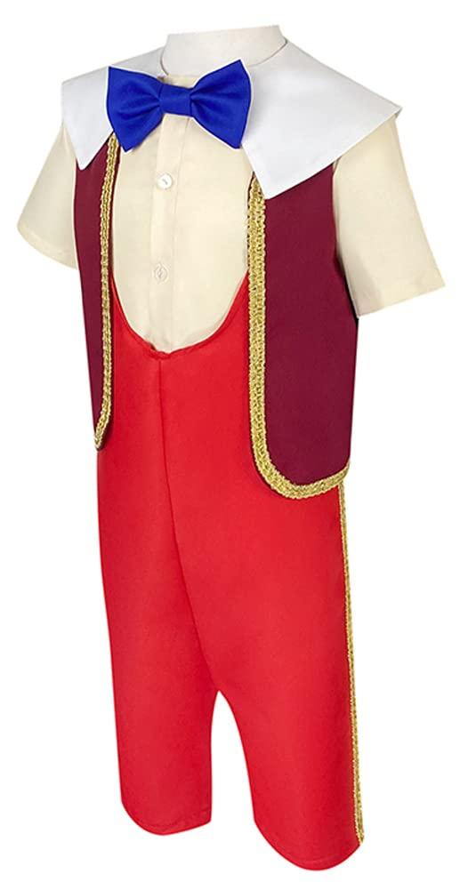 Occipa Boys Puppet Costume for Kids Puppet Cosplay Shirt Vest Pants Full Set with Hat for Halloween Outfits (Red, Small (4Y))