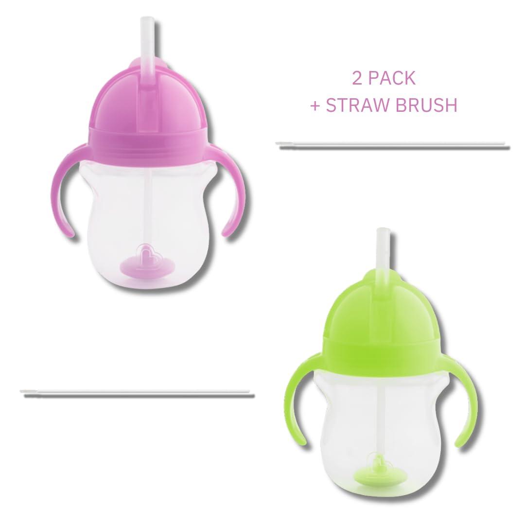 Munchkin Munchkin Weighted Straw Sippy Cups for Toddlers 7oz, Leak Proof, Easy to Hold-Great toddler cups with straws, Supports Straw-use Education, Straw Cups (Purple/Green)