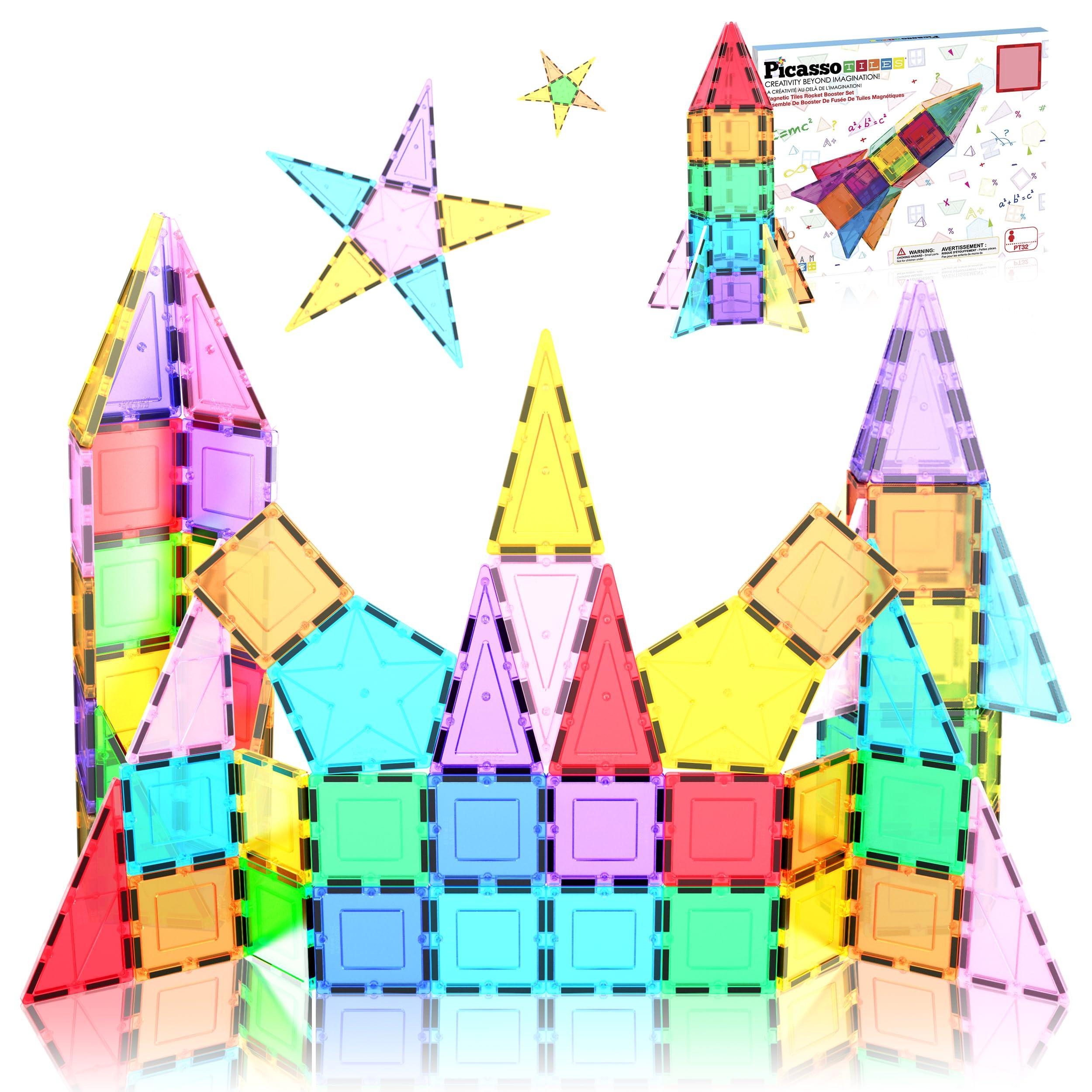 PicassoTiles PicassoTiles Magnetic Building Block Rocket Booster Theme Set Magnet Construction Toy Educational Kit Engineering STEM Learning Playset Child Brain Development Stacking Blocks Playboard PT32