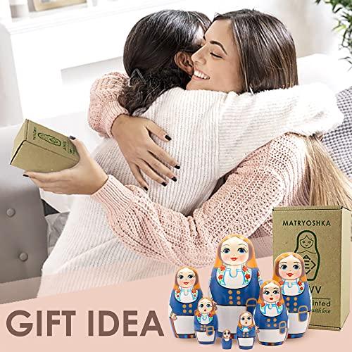 AEVVV AEVVV Russian Matryoshka Dolls Set of 7 pcs - Nesting Dolls in Finnish Folk Costume Munsala - Hand Painted Baboushka Nesting Dolls in Scandinavian Dress