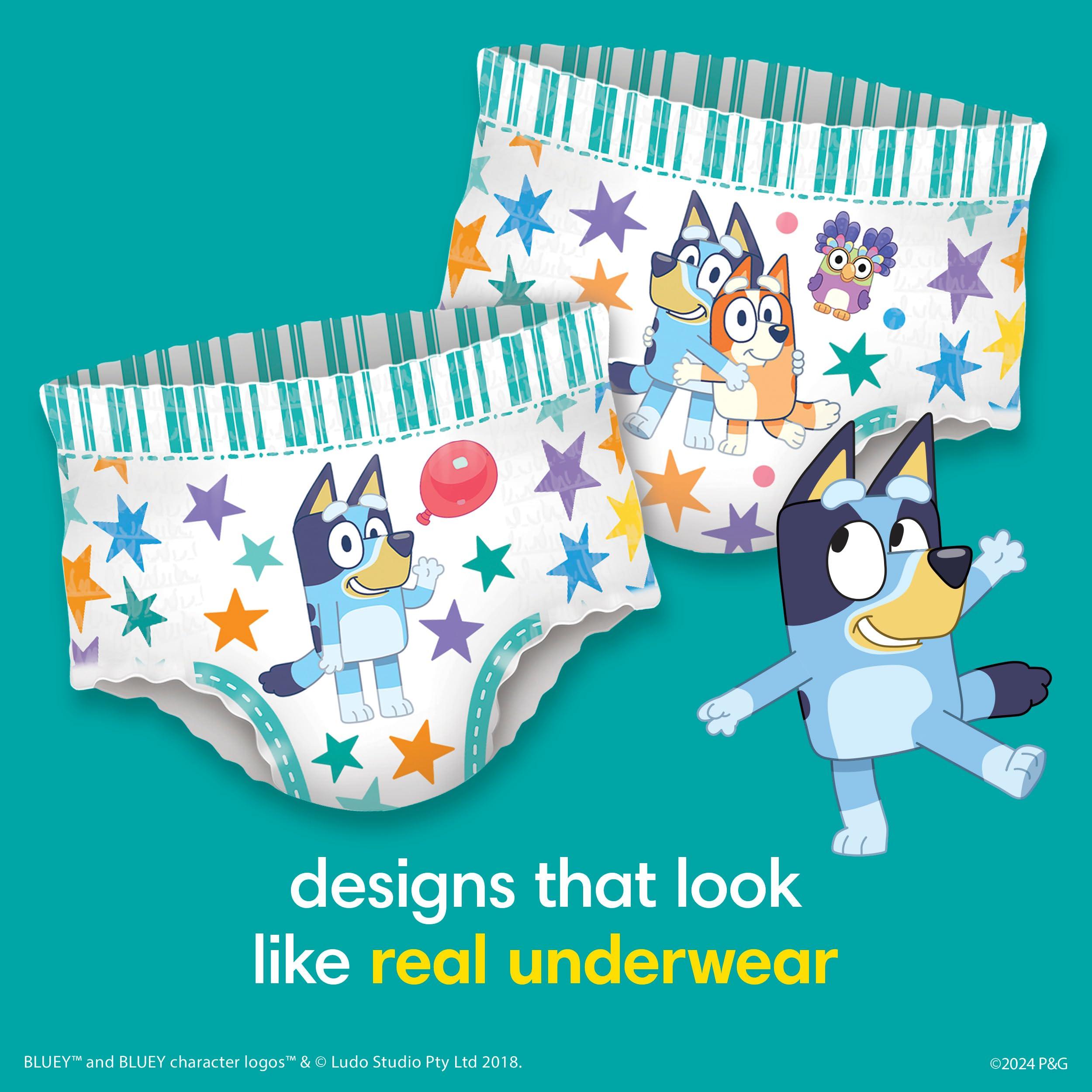 Pampers Pampers Easy Ups Bluey Pull On Training Pants Boys and Girls, 3T-4T, 124 Count with Sensitive Water Based Baby Wipes 4X Pop-Top Packs (336 Count)