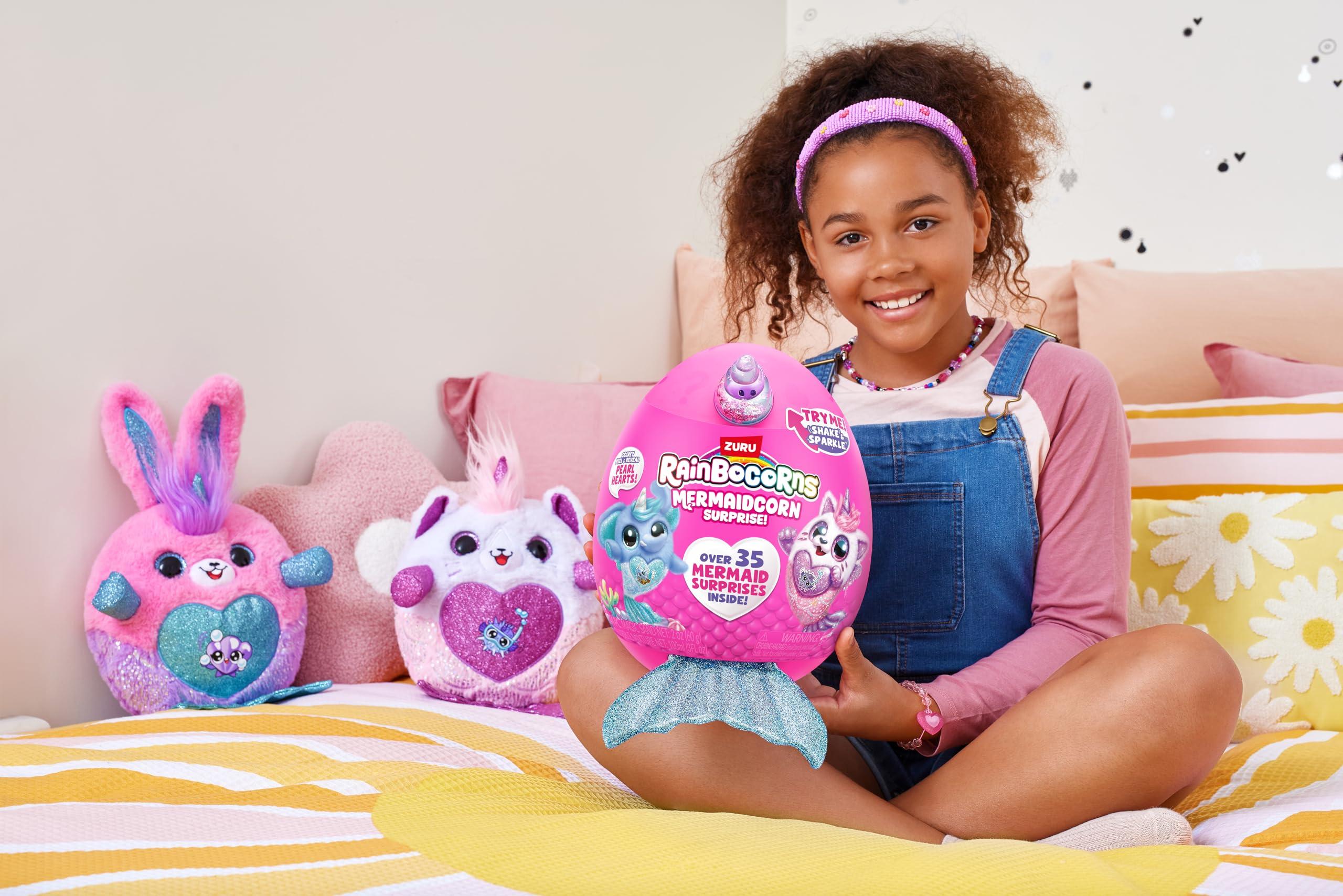 Rainbocorns Rainbocorns Mermaidcorn (Flamingo) by ZURU, Collectible Plush, Mermaid Surprises, Cuddle Plush Stuffed Animal, Surprise Egg, Stickers, Magic Sands & Bubble Mixture, for Girls 3+ Up