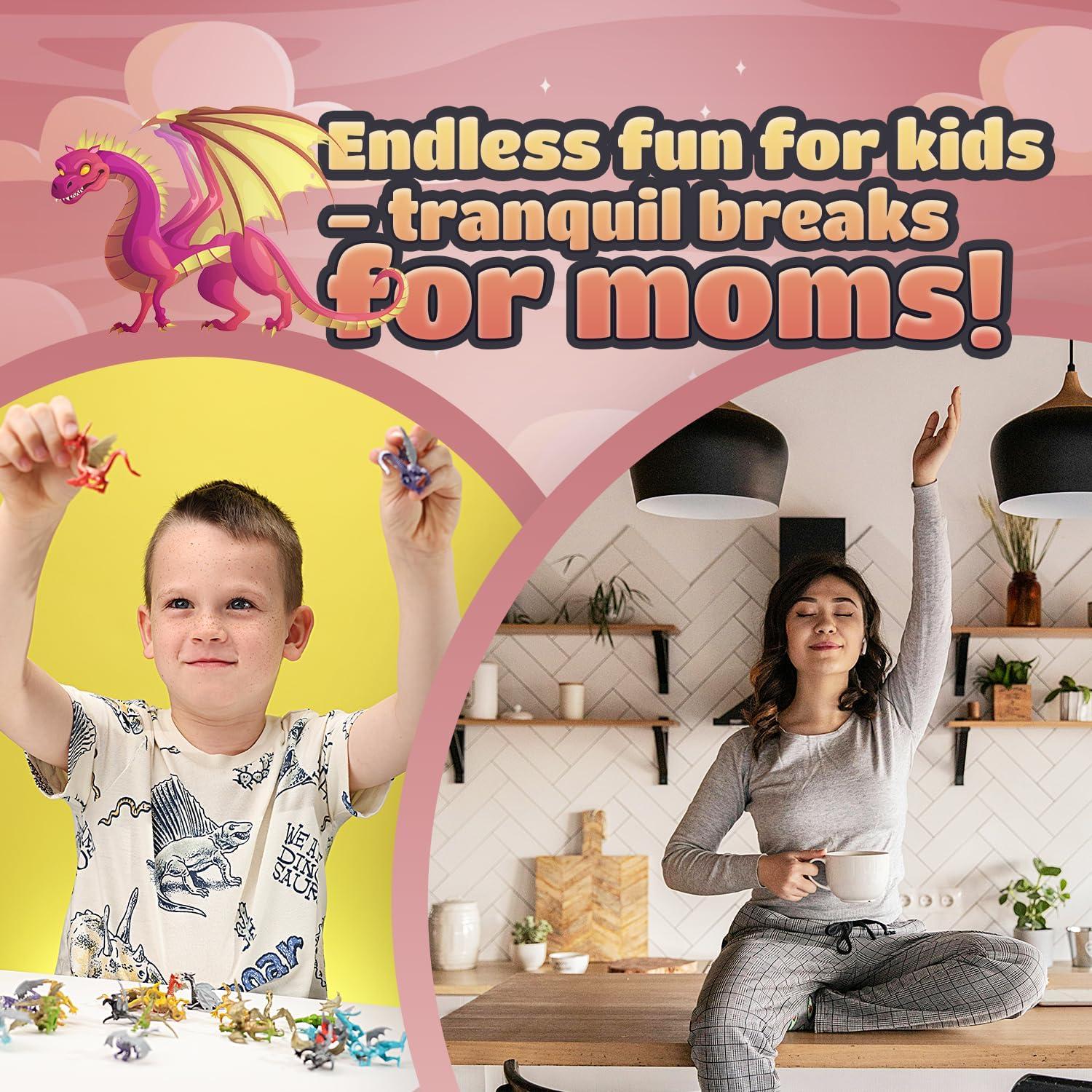 Entervending Bulk Toys - 2 Inch Dragon Toys - 100 Pcs Dragon Playset for Party Favors - Pinata Stuffers - Goodie Bag Supplies - Bulk Gifts for Kids - Vending Machine Toys - Easter Gifts for Kids