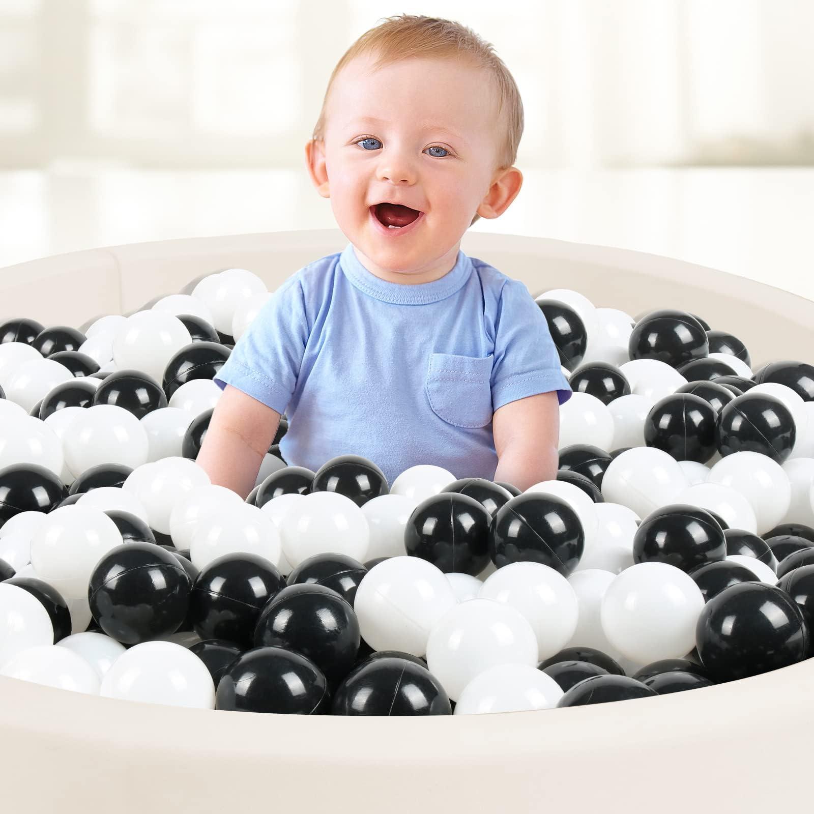 TRENDBOX Ball Pit Balls 100 Macaron Colors Pit Balls Non Toxic Free BPA Soft Plastic Balls for Ball Pit Play Tent Baby Playhouse Pool Birthday Party Decoration F Black White
