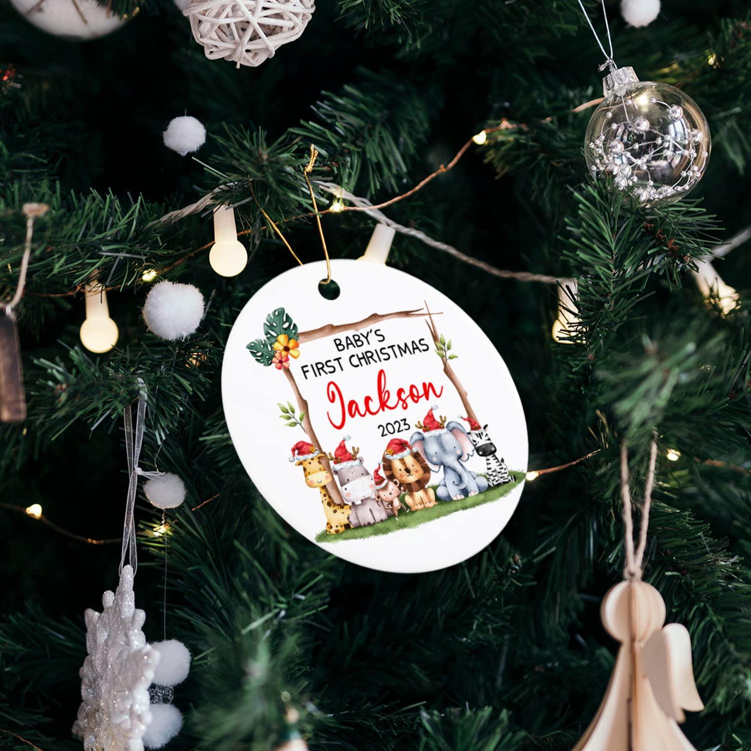 Cenluxy Personalized Baby's First Christmas Ornament 2025, Custom Name & Year Baby Ornament Gift for Newborn New Parents, Woodland Animals Ornament for Baby's 1st Xmas, New Baby Gift for Baby Boy Girl