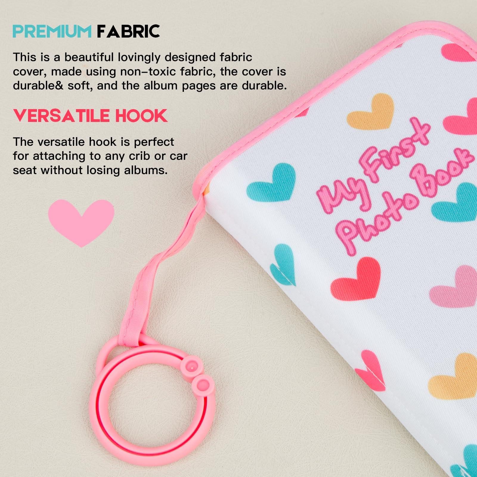 Niselity Baby Photo Book Holds 21 4x6 Photos, My First Photo Book for Baby or Toddlers, Love" Baby Photo Album Soft Cloth Family Book, Cute Book Gift for Babies Shower Newborns Family Photos (Pink)