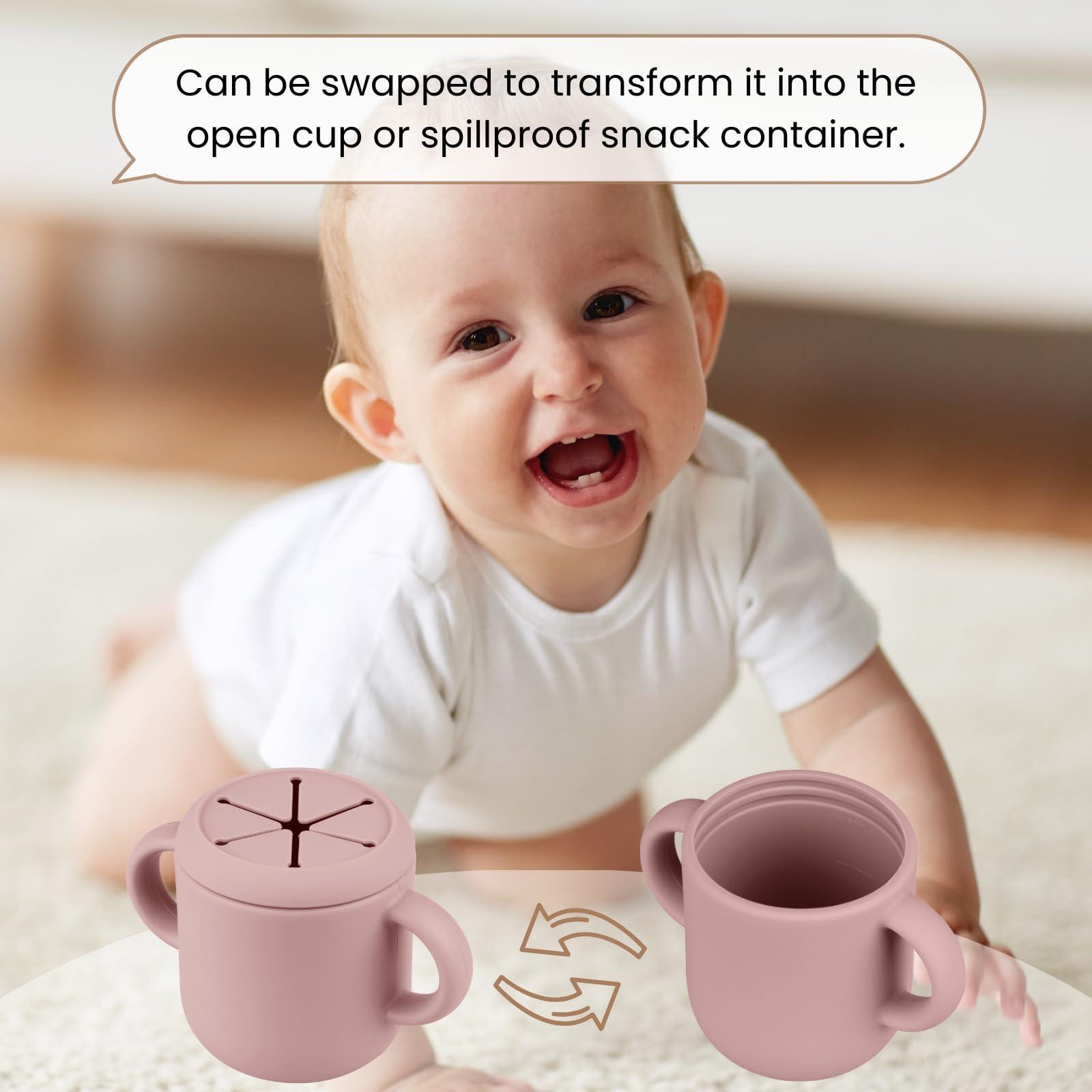 Mintlyfe Mintlyfe Snack Containers, Silicone Snack Cups for 6-12 Months Toddlers - Pack of 2 Food Grade Silicone Snack Cups with Grip Handle for Baby Led Weaning, Unbreakable (Blush/Mauve)