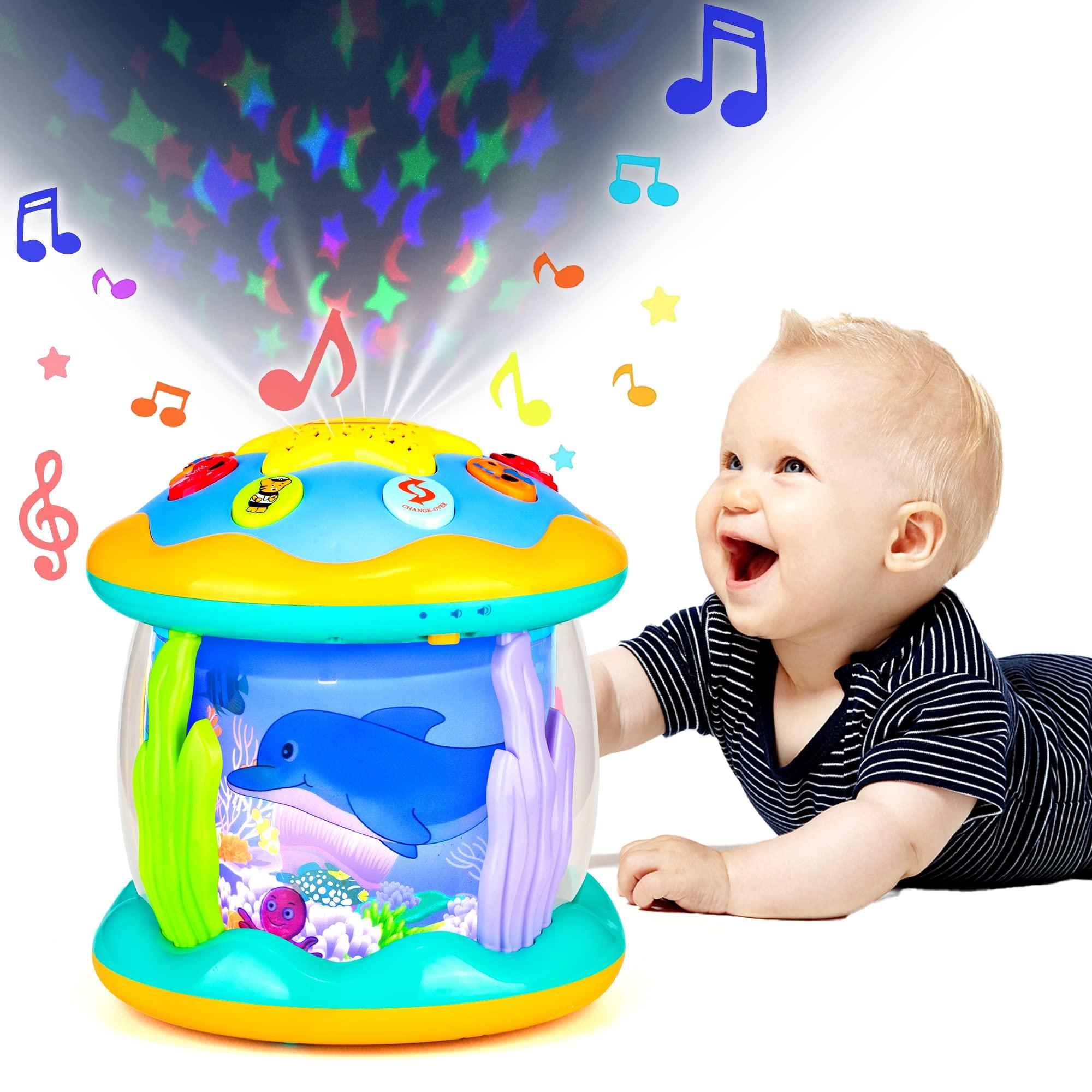 Koyiwa Baby Toys 12 Months Musical Light Up Tummy Time Infant Toys 12-18 Months Crawling Toys Ocean Rotating Projector Baby Gifts for 1 2 3 Year Old Boy Girl Birthday Toddlers Kids
