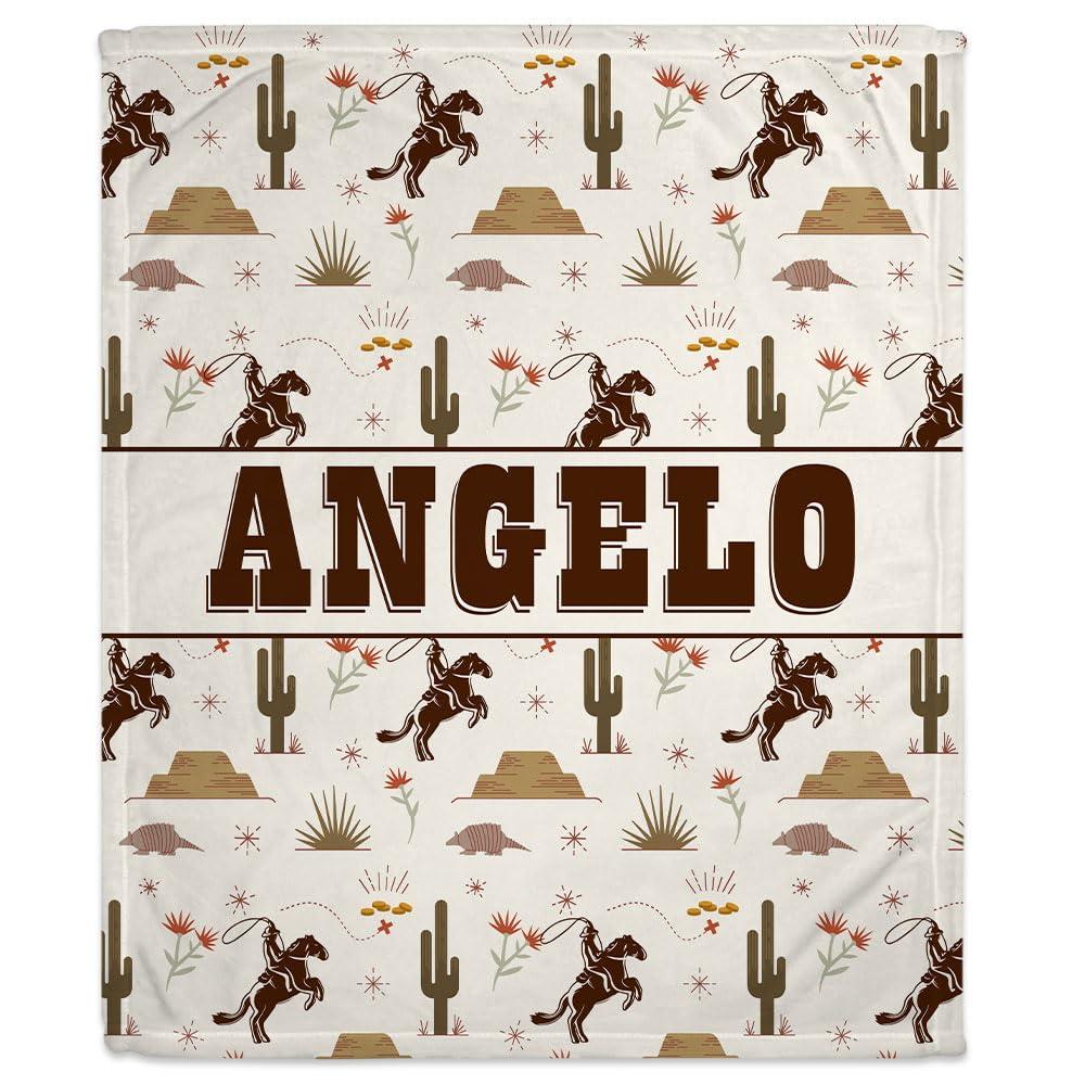 Hyturtle Hyturtle Personalized Name Western Baby Blanket, Wild West Baby Boy Swaddle Blanket, Cowboy Baby Blankets, Soft Fleece Blanket, Baby Western Blankets for Newborn Infant Toddlers Kids