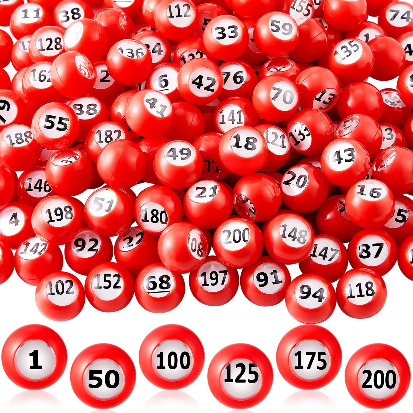Liliful Liliful 200-Piece Raffle Bingo Ball Set - Numbered 1-200 with Easy Read Window, Mini Plastic Balls for Game Night, Lottery, and Large Group Activities, Red