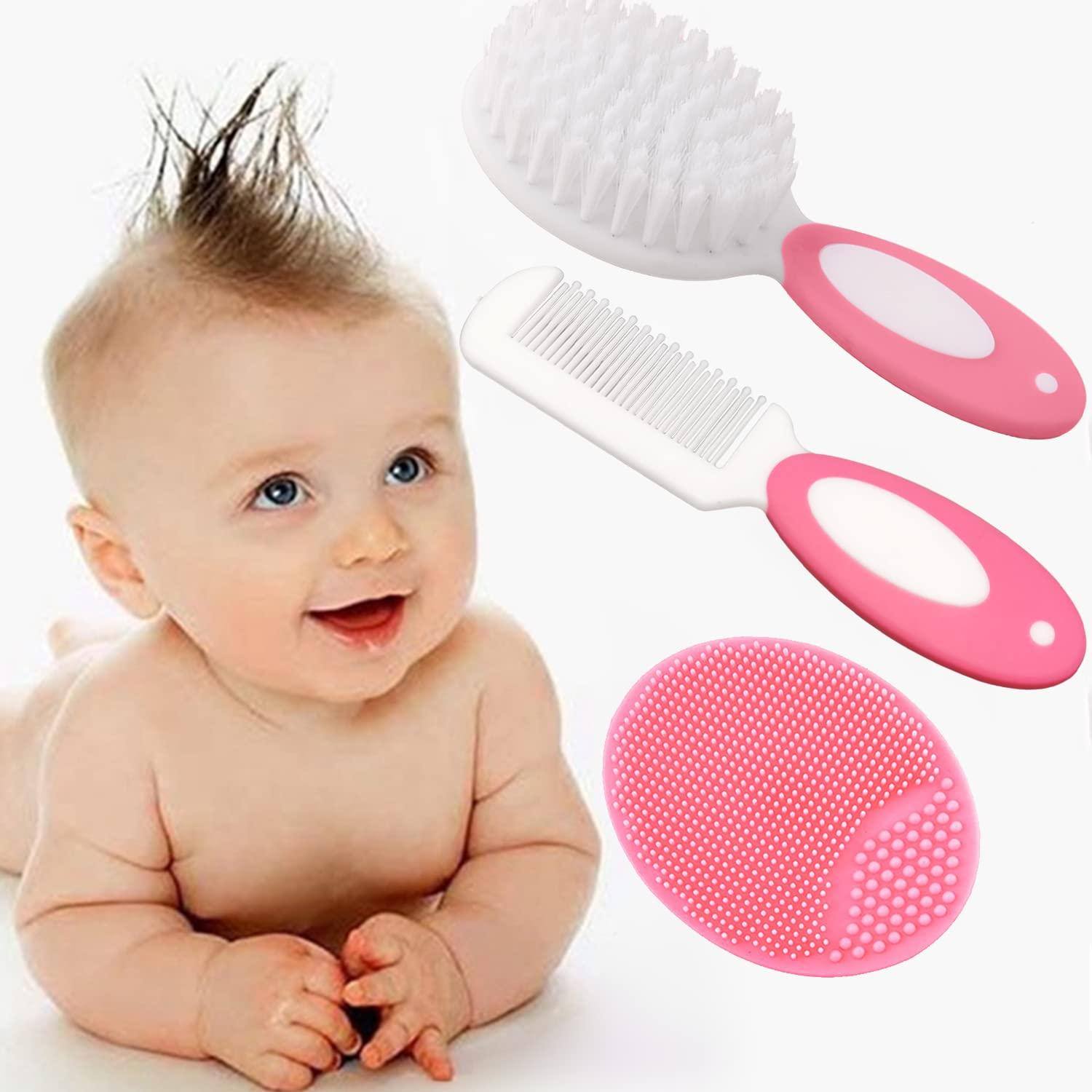 MR LION Baby Hair Brush, Cradle Cap Brush, Baby Hair Comb, Baby Hair Brush and Comb Set for Newborns & Toddlers, Baby Brush Soft Bristles, Ideal for Cradle Cap, Perfect Baby Registry Gift (Pink)